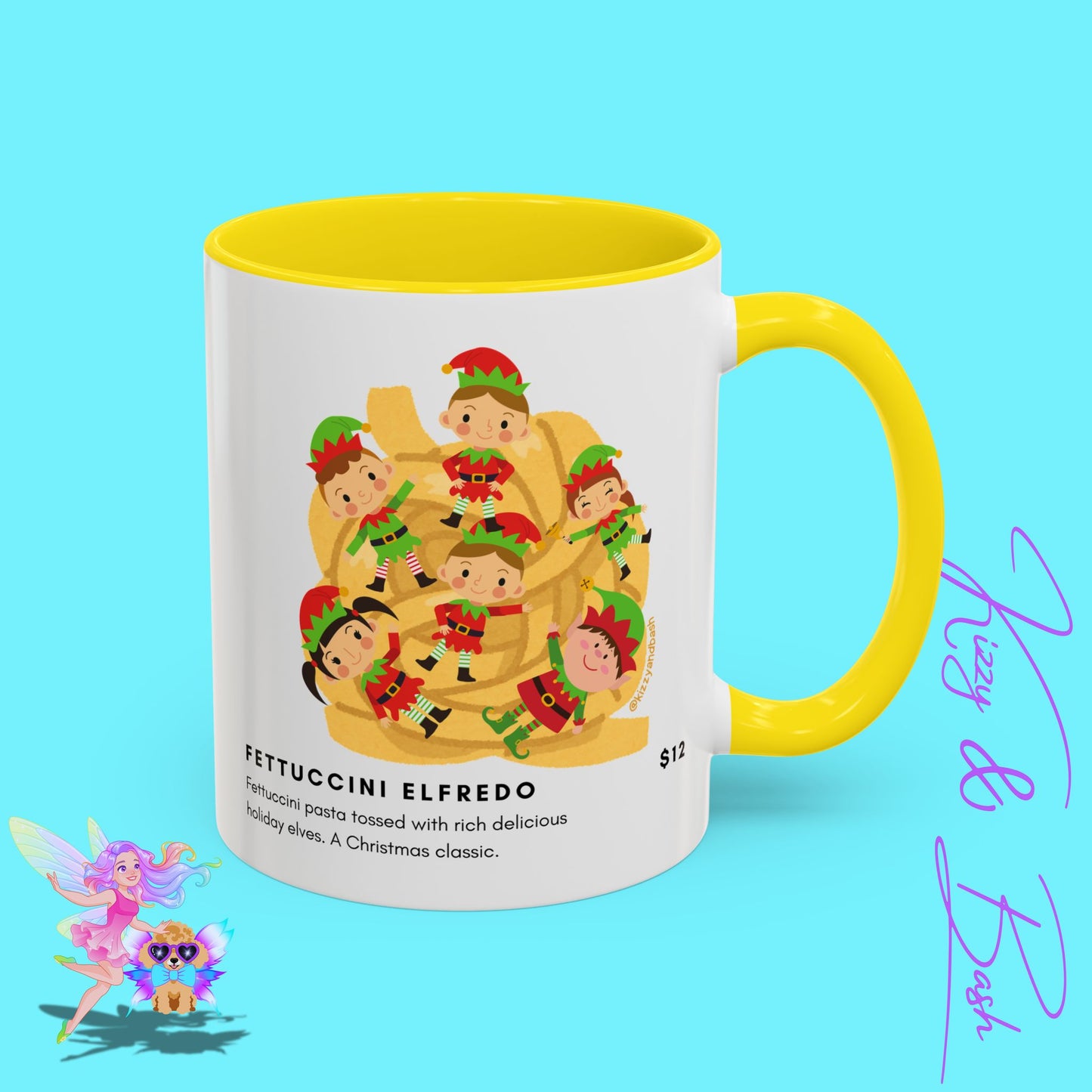 Hilarious Christmas Coffee Mug Perfect Christmas Gift for Teachers Holiday Foodie Mug for Elf Lovers Unique Christmas Gift Idea Elves Tossed in Pasta Fettuccini Elfredo Accent Coffee Mug - 11, 15oz