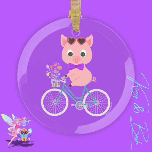 Adorable Pig Christmas Gift Pig Riding a Bicycle Glass Ornament Unique Pig Lover Gift for Bicyclists Funny Farm Animal Christmas Gift for Animal Lovers