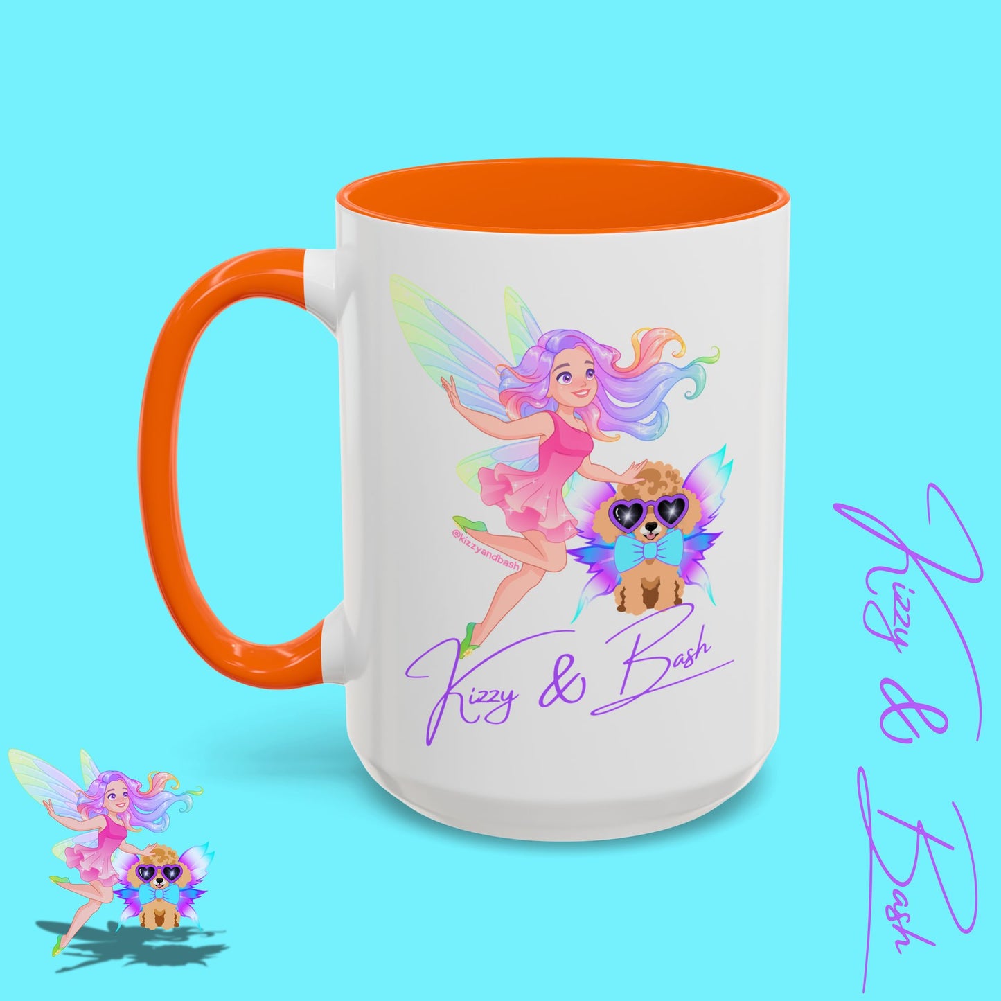 Beautiful Fairy Coffee Mug Funny Dog Mug Fairy Girl and Red Toy Poodle Fairy Mug Cute Fairycore Gift Idea Perfect Poodle Lover Mug Whimsical Mug for Fairy Lovers Kizzy and Bash Logo Accent Coffee Mug - 11, 15oz