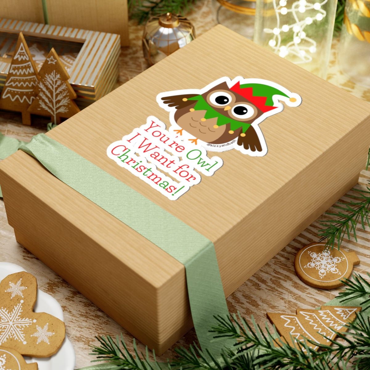 Cute Owl Sticker Funny Christmas Sticker Perfect Christmas Gift for Owl Lovers Unique Owl Gift for Kids Christmas Hoot Owl Christmas Pun Stickers You're Owl I Want for Christmas Kiss-Cut Stickers