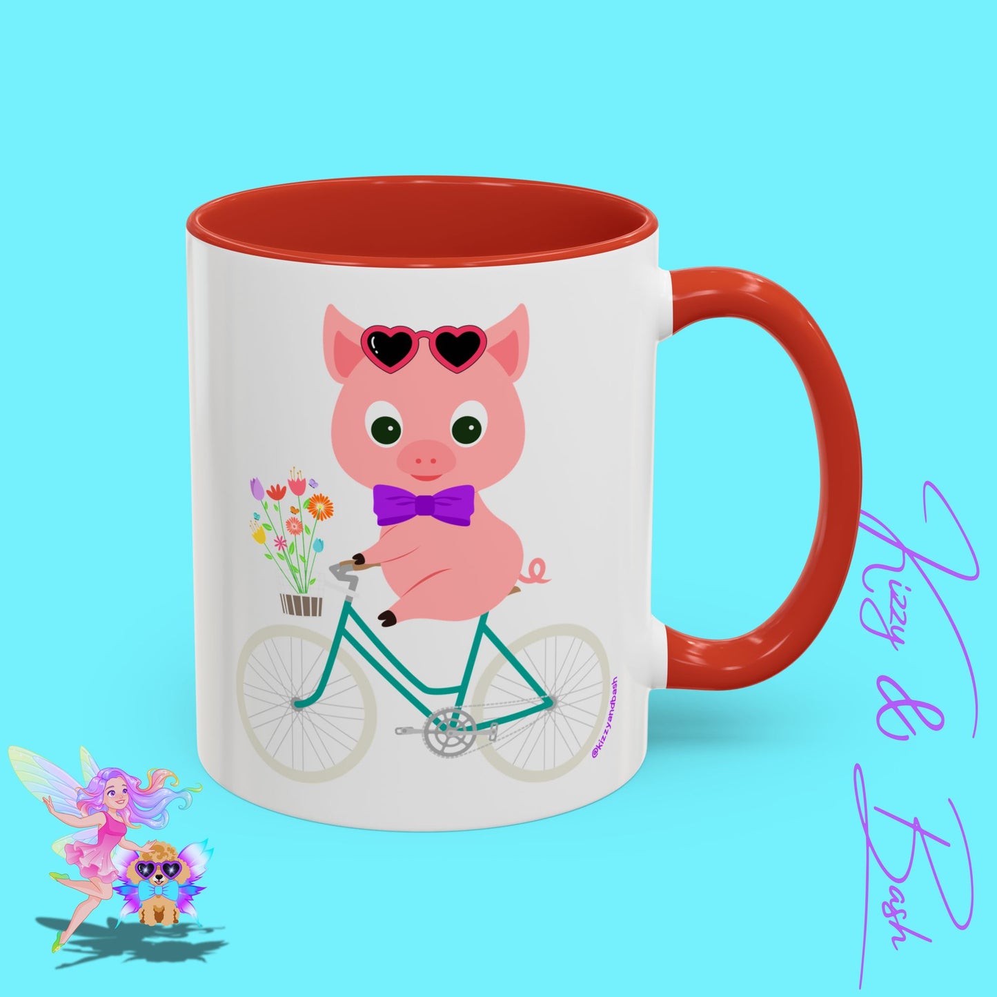 Pig Riding Bicycle Accent Coffee Mug Unique Gift for Teacher Funny Farm Animal Mug Adorable Pig Ceramic Mug Perfect Mug for Bicycle Lovers - 11, 15oz