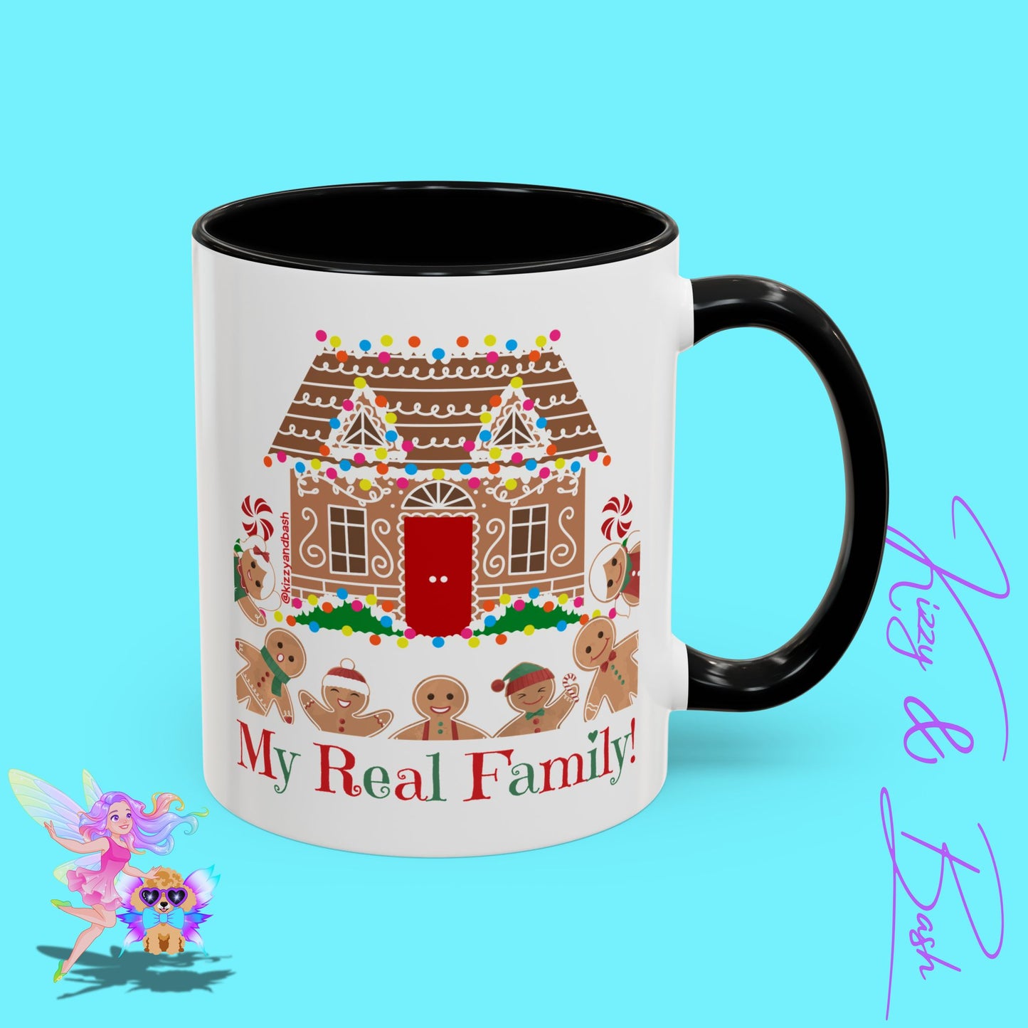 Cute Gingerbread Mug Funny Gingerbread Coffee Mug Fun Gingerbread Family Unique Christmas Gift Idea for Friends and Family Perfect Gift for Gingerbread Lovers and Gingerbread Bakers My Real Family Accent Coffee Mug - 11, 15oz