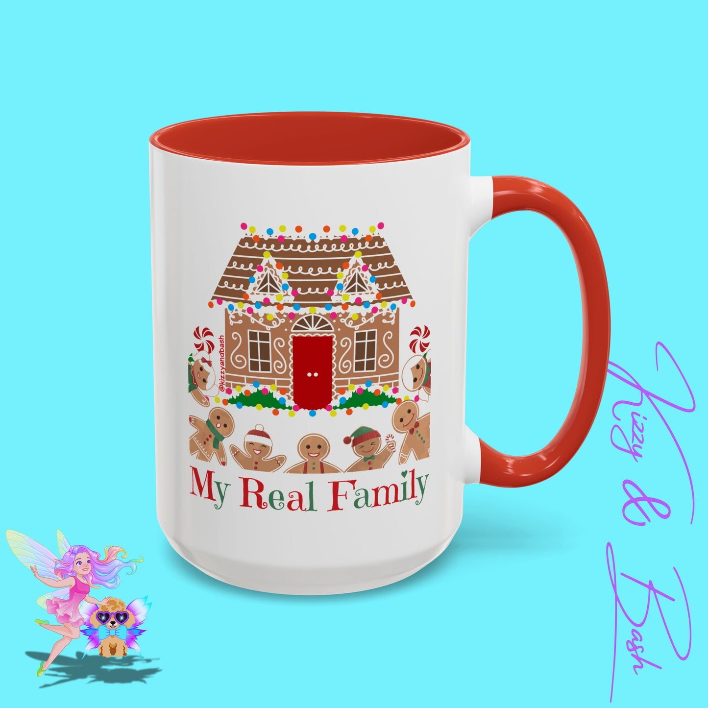 Cute Gingerbread Mug Funny Gingerbread Coffee Mug Fun Gingerbread Family Unique Christmas Gift Idea for Friends and Family Perfect Gift for Gingerbread Lovers and Gingerbread Bakers My Real Family Accent Coffee Mug - 11, 15oz