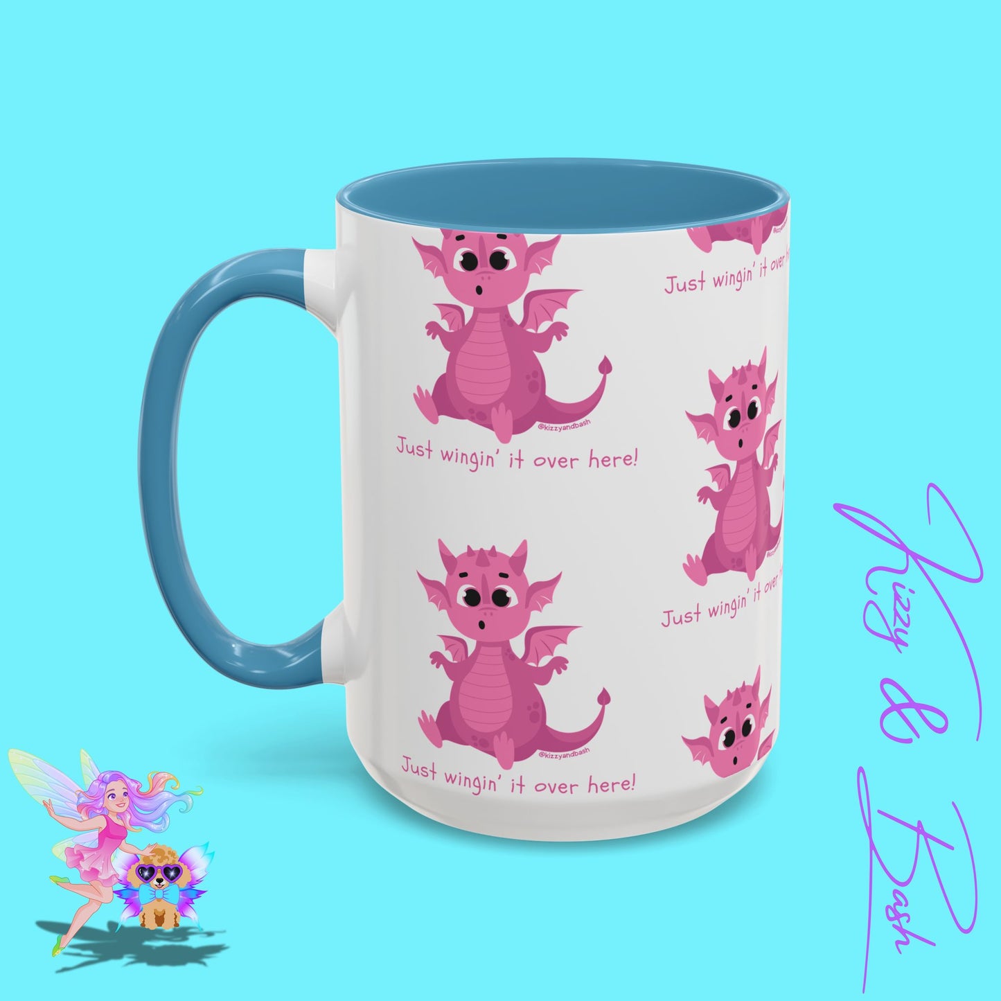 Pink Dragon Coffee Mug for Her Funny Dragon Mug Unique Dragon Gift for Her Just Wingin' It Over Here Self-Affirming Gift Idea Dragon Lover Mug Pink Lover Accent Coffee Mug  11, 15oz