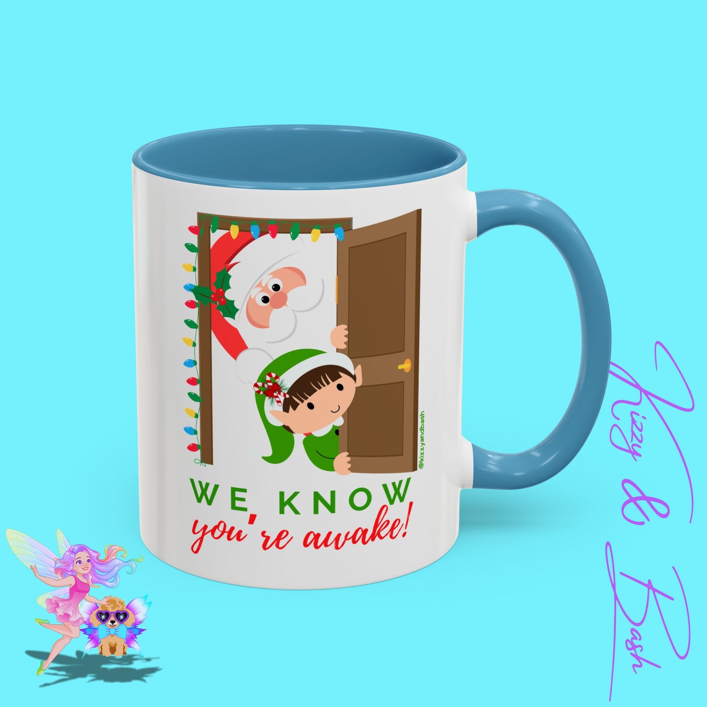 Funny Santa and Elf Mug Unique Santa Coffee Mug Hilarious Elf Lover Gift Funny Christmas Mug Perfect Christmas Gift for Teacher Appreciation We Know You're Awake Accent Coffee Mug - 11, 15oz
