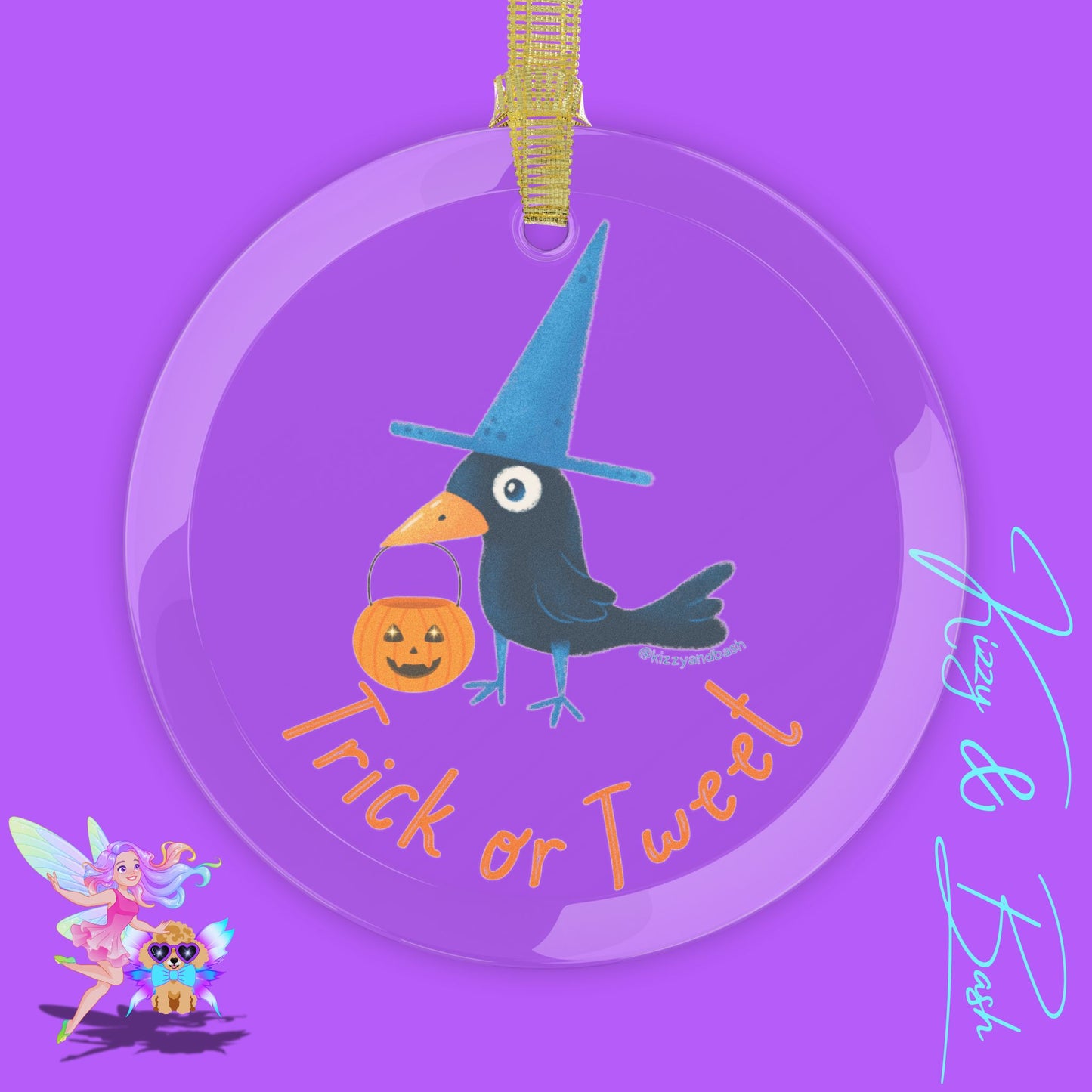 Funny Halloween Gift Unique Gift for Bird Lovers Black Bird Christmas Ornament Trick-or-Treating Trick or Tweet Pun Raven with Halloween Pumpkin Glass Ornaments