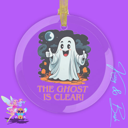 Funny Halloween Gift Cute Ghost Ornament Perfect Christmas Gift for Halloween Lovers Funny Paranormal Investigator Gift The Ghost is Clear The Coast is Clear Punny Glass Ornaments