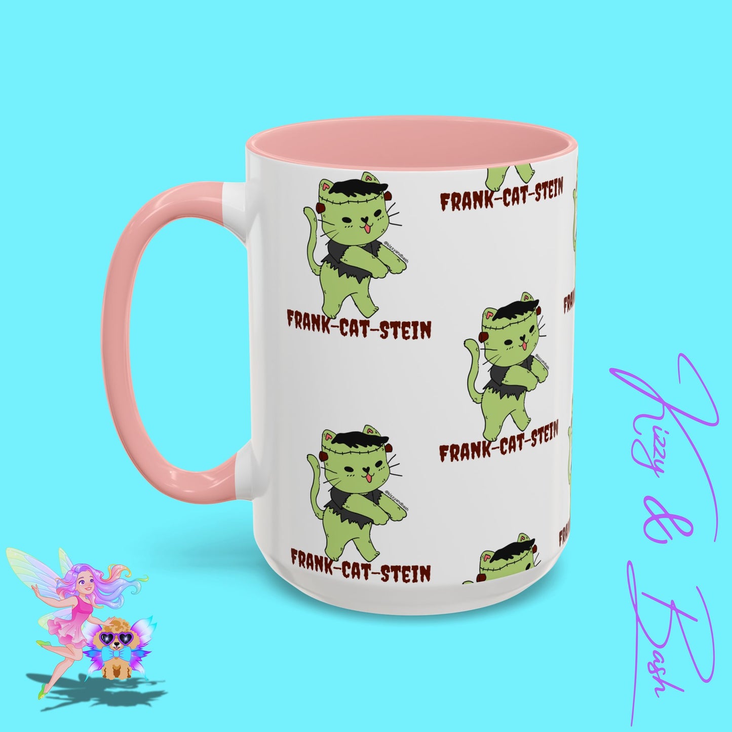 Funny Cat Mug Cute Halloween Coffee Mug Frankenstein Kitty Cat Coffee Mug Unique Gift for Cat Lovers Funny Gift for Teacher Appreciation Frank-Cat-Stein Accent Coffee Mug - 11, 15oz