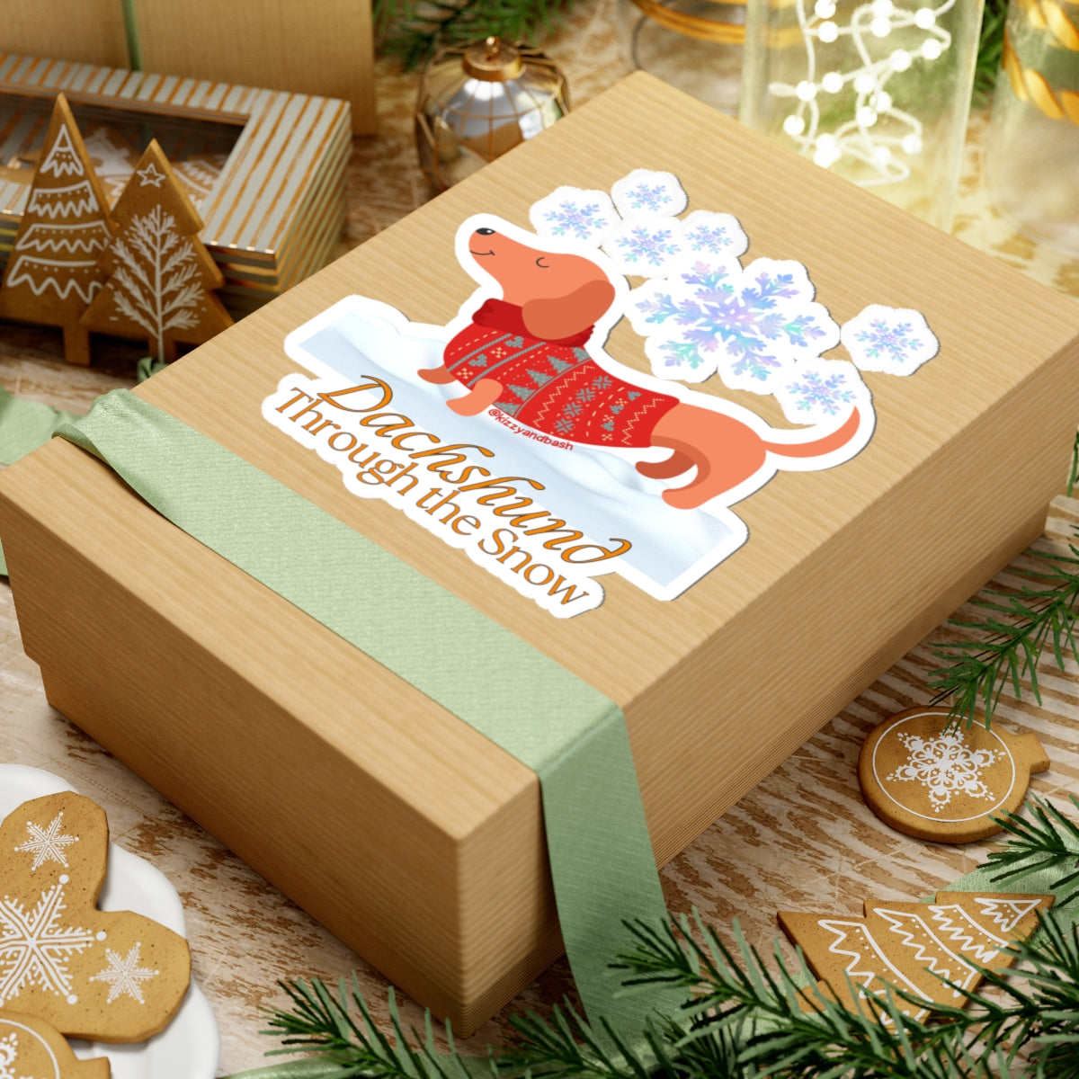 Cute Christmas Wiener Dog Sticker Funny Gift for Dog Lovers Unique Dachshund Lovers Gift for Dog Mom or Dog Dad Cute Christmas Stickers Dachshund Through the Snow Holiday Dog Kiss-Cut Stickers