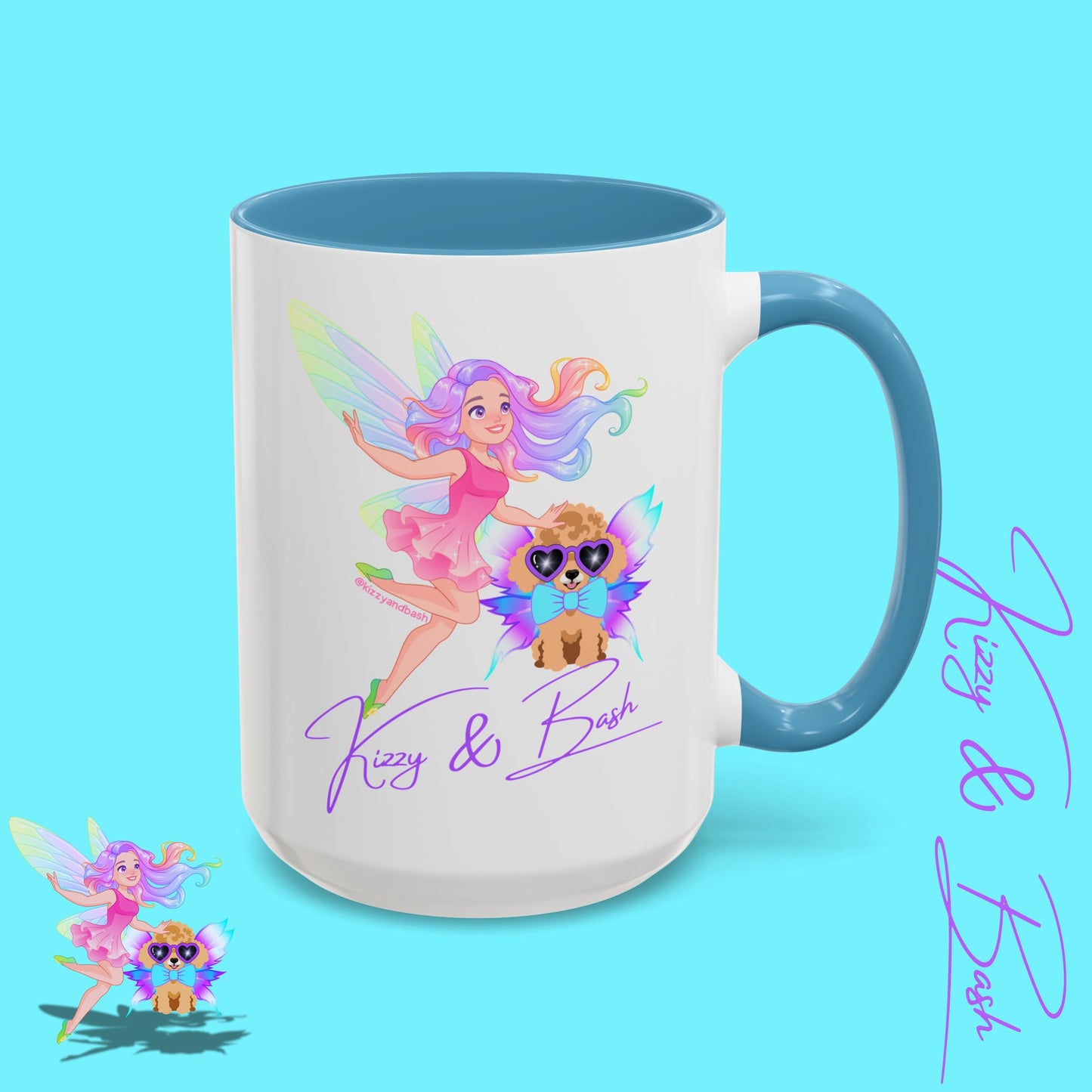 Beautiful Fairy Coffee Mug Funny Dog Mug Fairy Girl and Red Toy Poodle Fairy Mug Cute Fairycore Gift Idea Perfect Poodle Lover Mug Whimsical Mug for Fairy Lovers Kizzy and Bash Logo Accent Coffee Mug - 11, 15oz