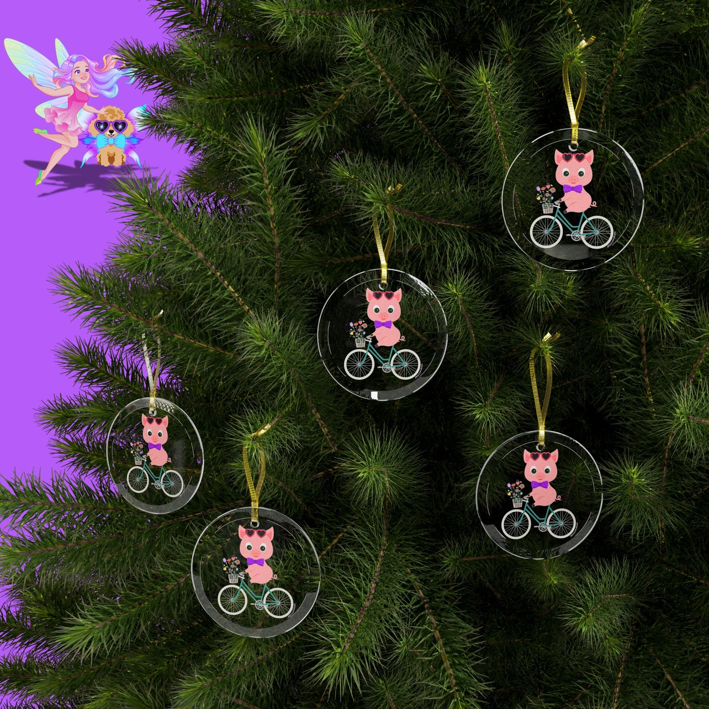 Adorable Pig Christmas Gift Pig Riding a Bicycle Glass Ornament Unique Pig Lover Gift for Bicyclists Funny Farm Animal Christmas Gift for Animal Lovers