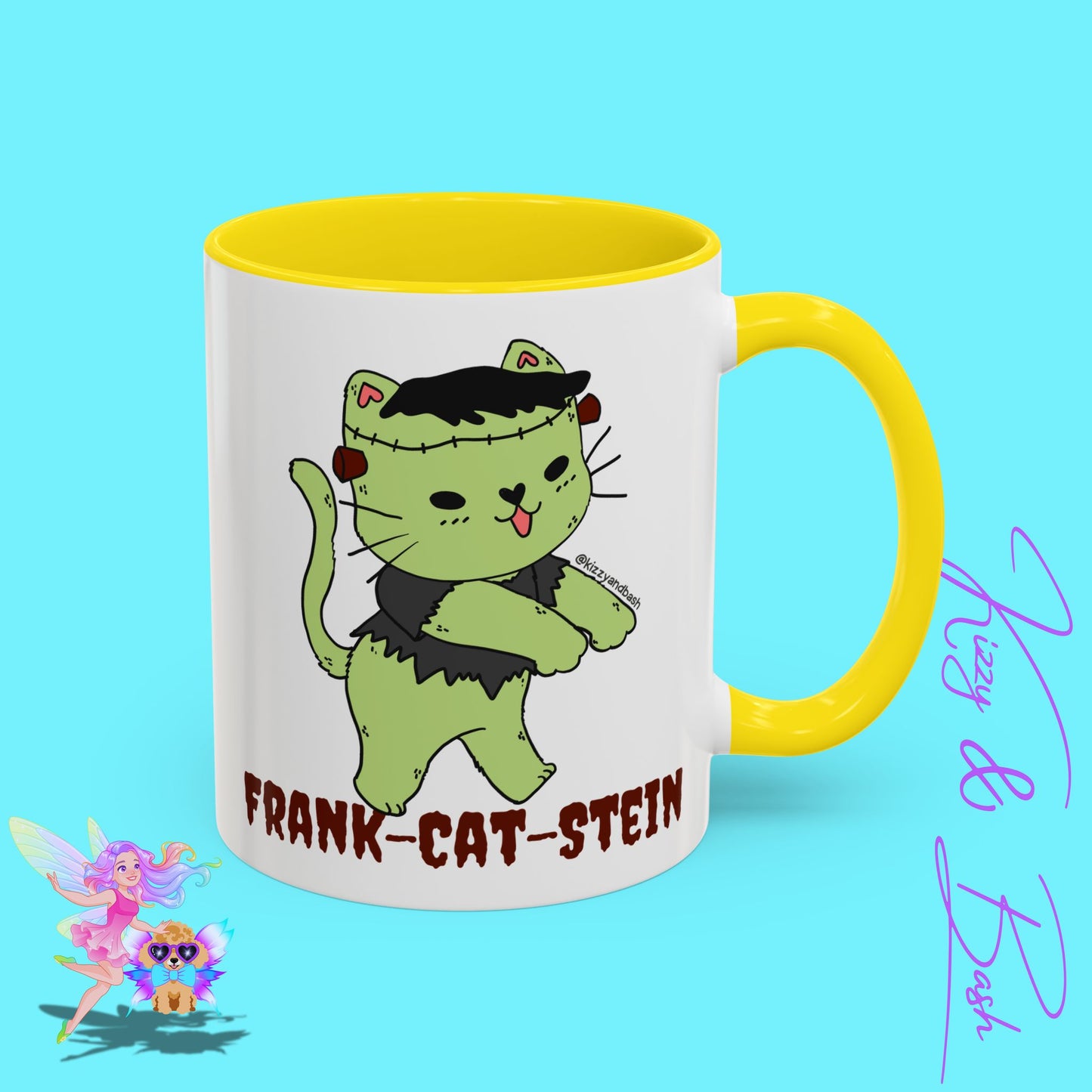 Funny Cat Mug Cute Halloween Coffee Mug Frankenstein Kitty Cat Coffee Mug Unique Gift for Cat Lovers Funny Gift for Teacher Appreciation Frank-Cat-Stein Accent Coffee Mug - 11, 15oz