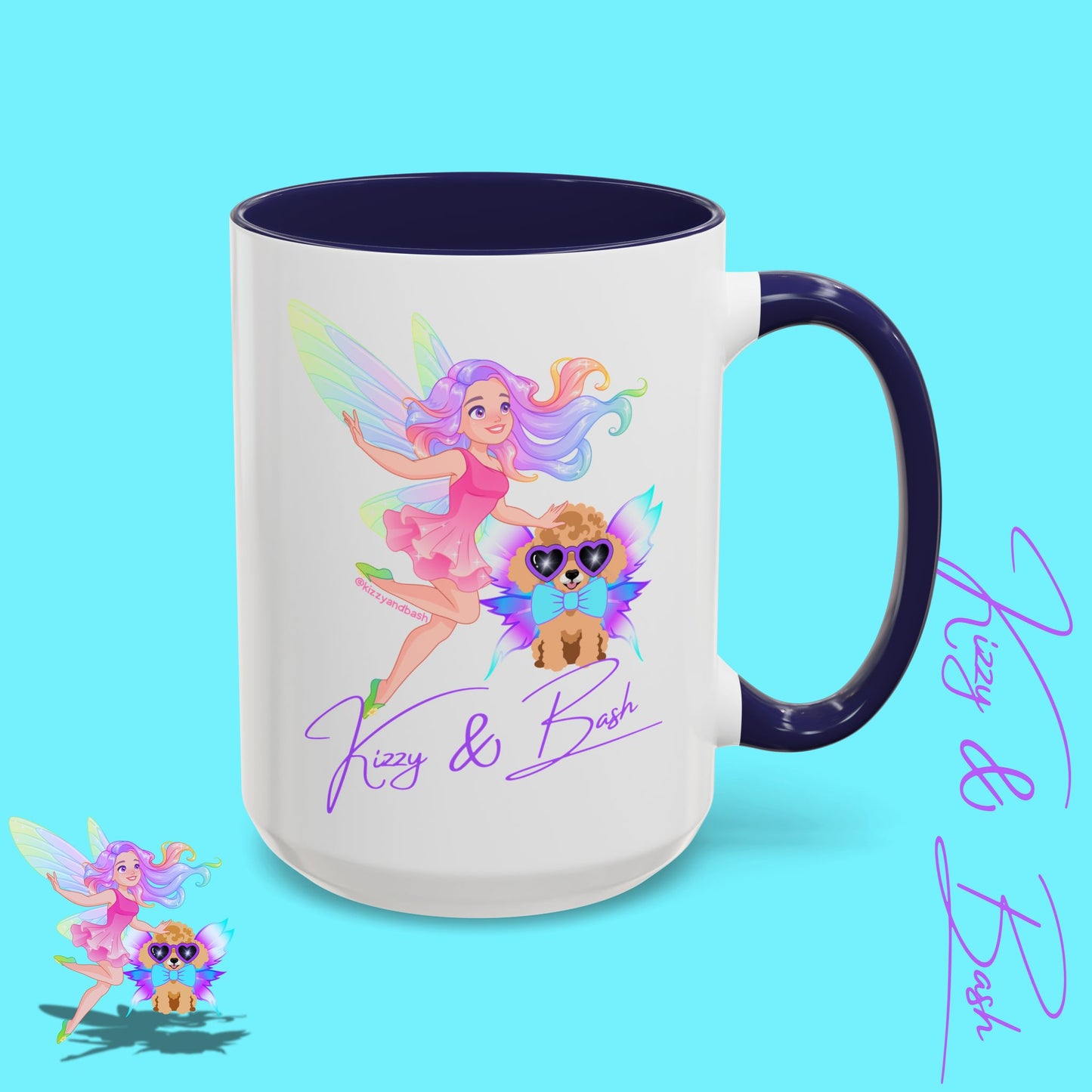 Beautiful Fairy Coffee Mug Funny Dog Mug Fairy Girl and Red Toy Poodle Fairy Mug Cute Fairycore Gift Idea Perfect Poodle Lover Mug Whimsical Mug for Fairy Lovers Kizzy and Bash Logo Accent Coffee Mug - 11, 15oz