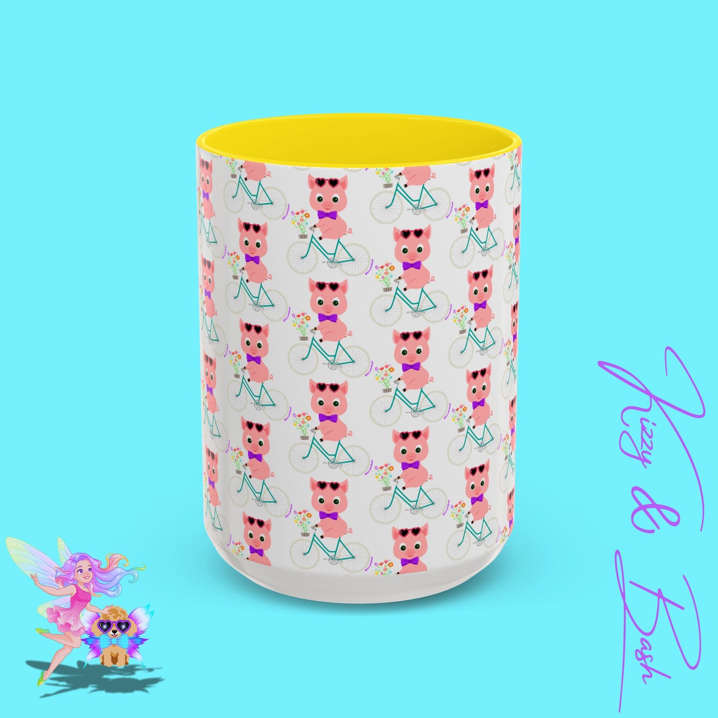 Pig Riding Bicycle Accent Coffee Mug Unique Gift for Teacher Funny Farm Animal Mug Adorable Pig Ceramic Mug Perfect Mug for Bicycle Lovers - 11, 15oz