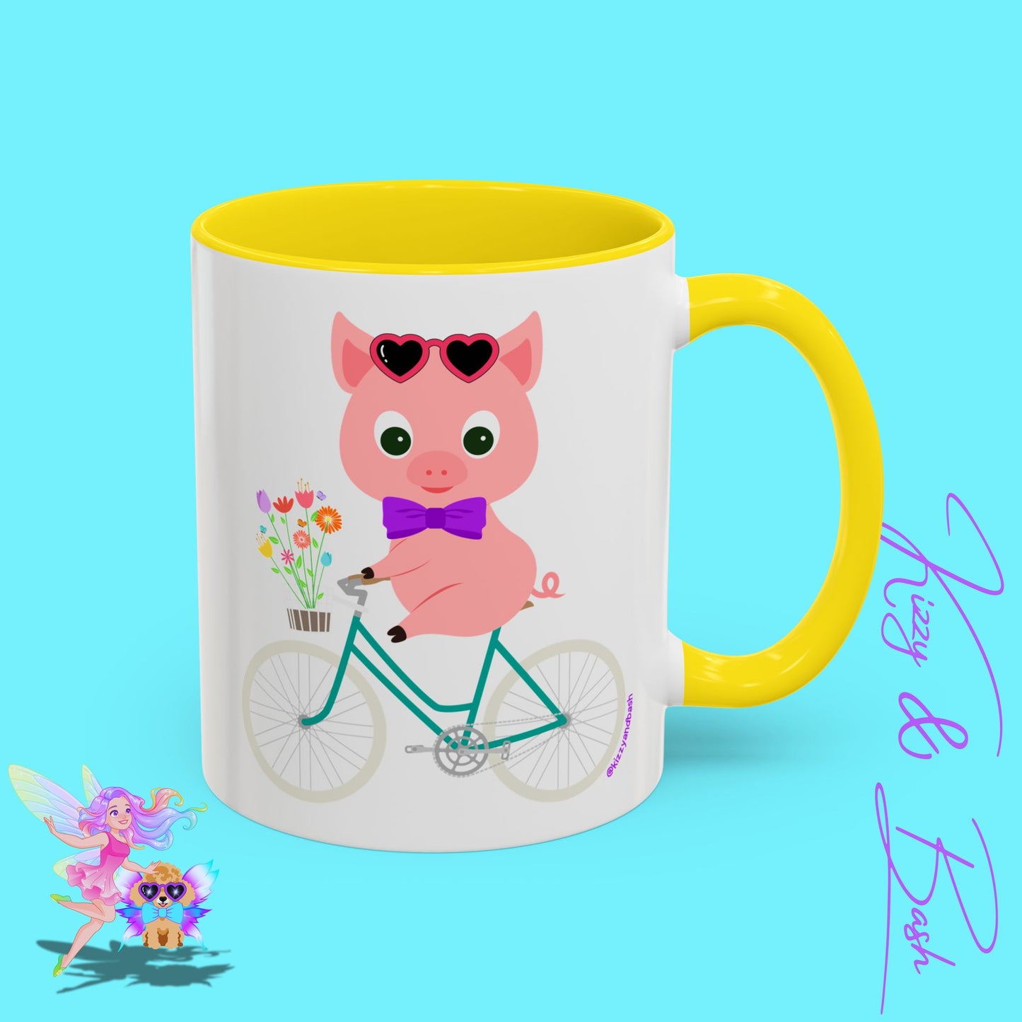 Pig Riding Bicycle Accent Coffee Mug Unique Gift for Teacher Funny Farm Animal Mug Adorable Pig Ceramic Mug Perfect Mug for Bicycle Lovers - 11, 15oz