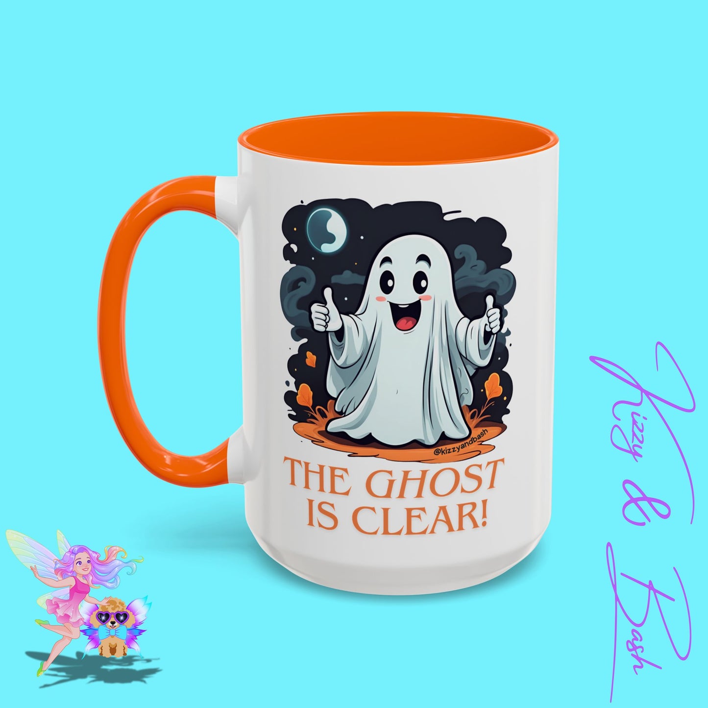 Funny Halloween Mug Cute Halloween Coffee Mug Unique Ghost Lover Gift The Ghost is Clear The Coast is Clear Punny Ghost with Two Thumbs Up Accent Coffee Mug - 11, 15oz