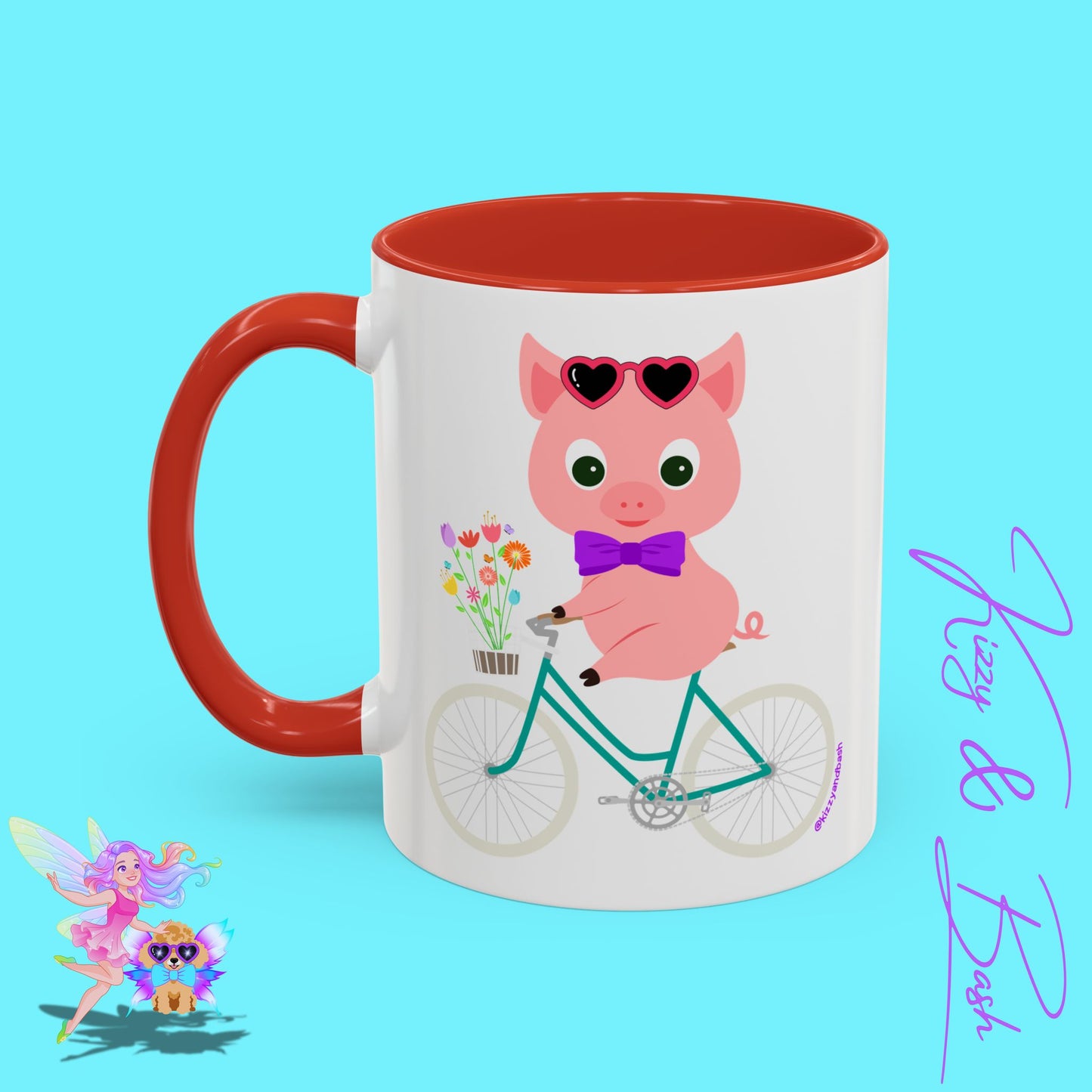 Pig Riding Bicycle Accent Coffee Mug Unique Gift for Teacher Funny Farm Animal Mug Adorable Pig Ceramic Mug Perfect Mug for Bicycle Lovers - 11, 15oz