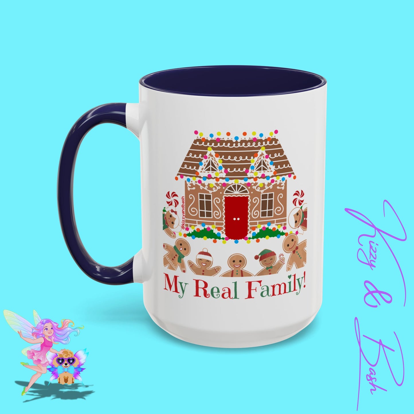 Cute Gingerbread Mug Funny Gingerbread Coffee Mug Fun Gingerbread Family Unique Christmas Gift Idea for Friends and Family Perfect Gift for Gingerbread Lovers and Gingerbread Bakers My Real Family Accent Coffee Mug - 11, 15oz