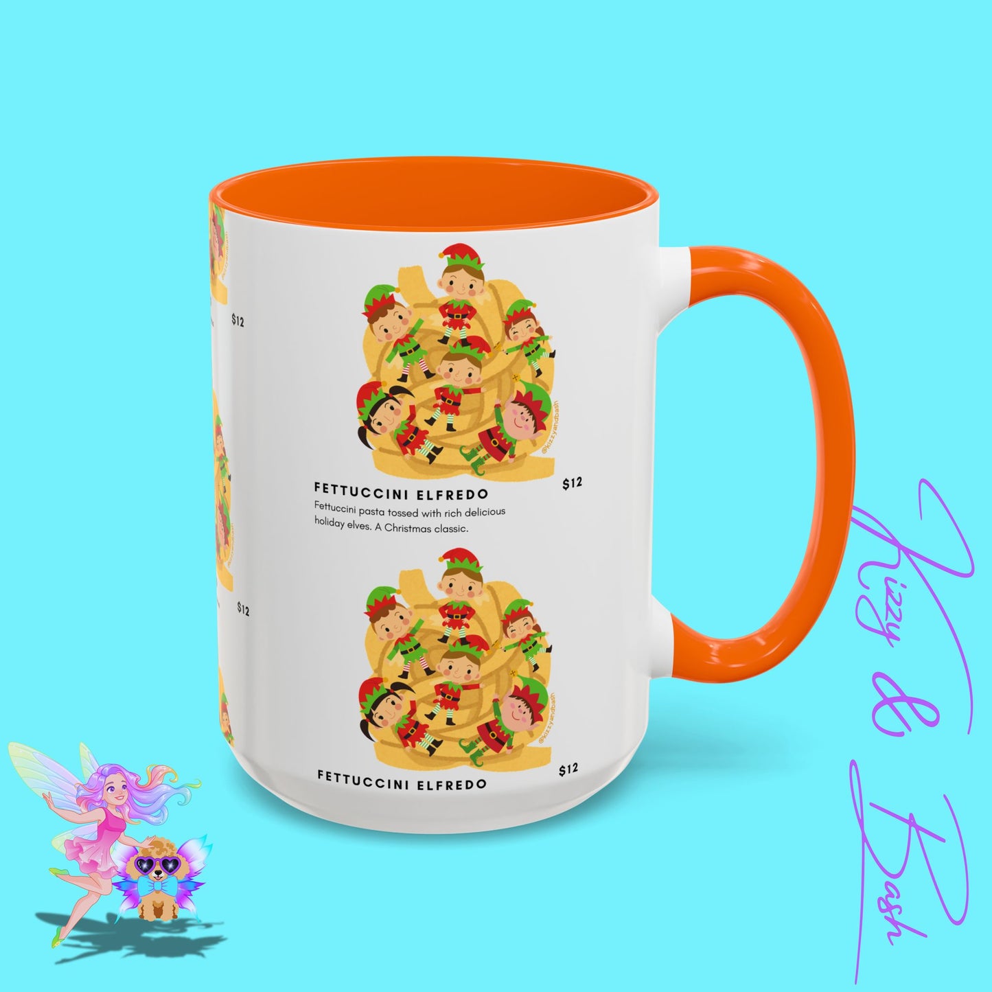 Hilarious Christmas Coffee Mug Perfect Christmas Gift for Teachers Holiday Foodie Mug for Elf Lovers Unique Christmas Gift Idea Elves Tossed in Pasta Fettuccini Elfredo Accent Coffee Mug - 11, 15oz