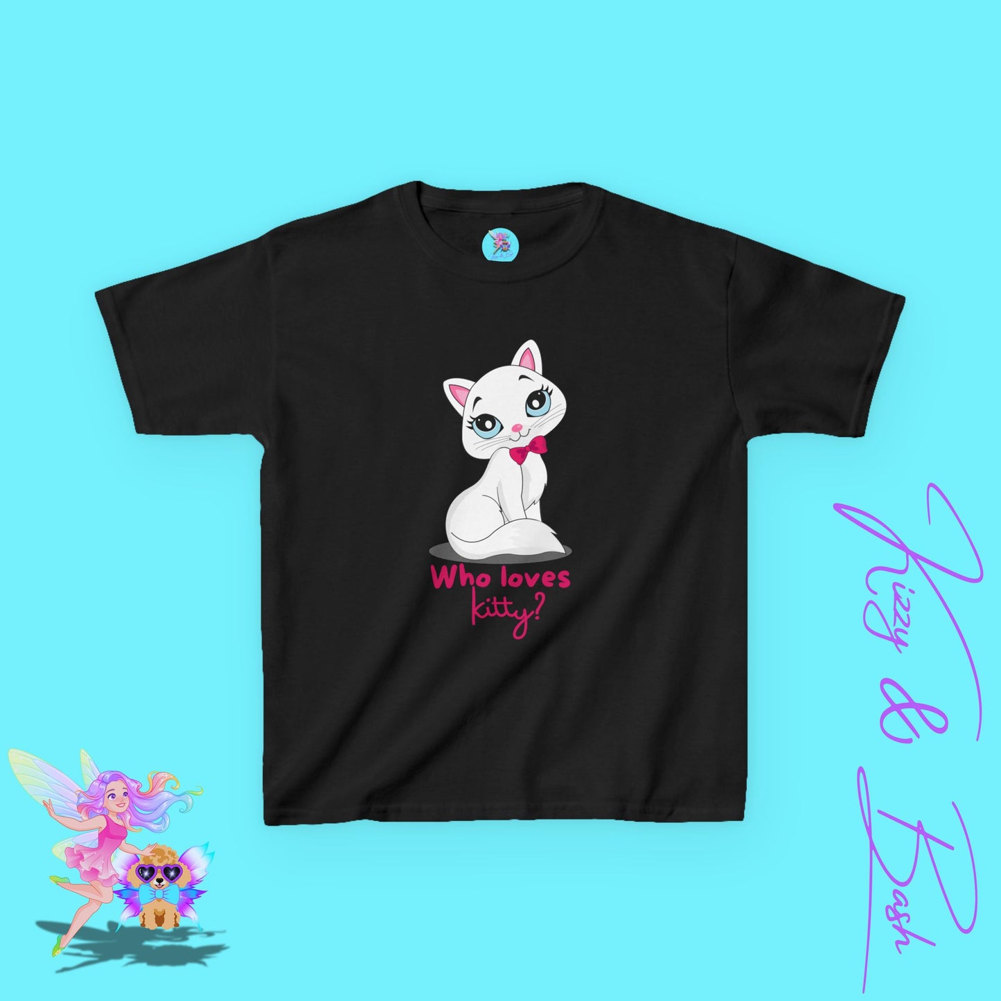 Who Loves Kitty? Cute Cat Shirt for Kids Funny Gift for Cat Lovers Playful Kitty Tee Girly Girl Gift Idea Whimsical Animal Graphic Tee for Kids Heavy Cotton™ Tee