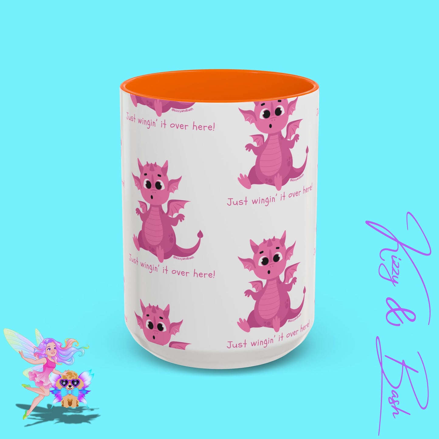Pink Dragon Coffee Mug for Her Funny Dragon Mug Unique Dragon Gift for Her Just Wingin' It Over Here Self-Affirming Gift Idea Dragon Lover Mug Pink Lover Accent Coffee Mug  11, 15oz
