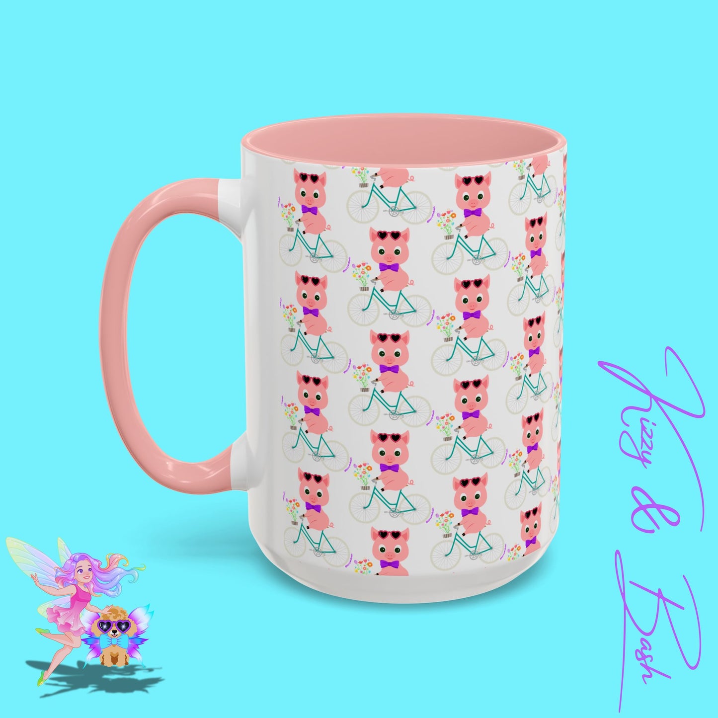 Pig Riding Bicycle Accent Coffee Mug Unique Gift for Teacher Funny Farm Animal Mug Adorable Pig Ceramic Mug Perfect Mug for Bicycle Lovers - 11, 15oz