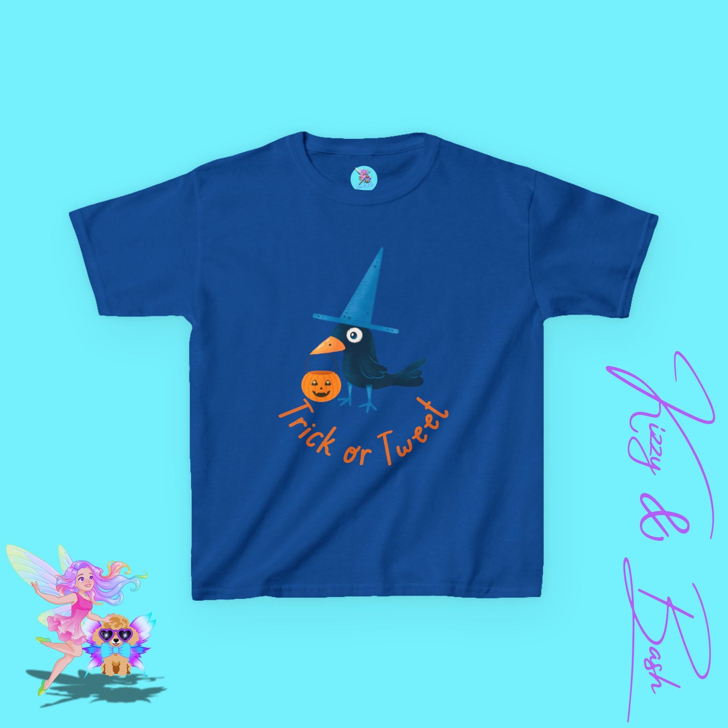 Trick-or-Tweet Black Bird Halloween T-Shirt for Kids Funny Unisex Fall Graphic Tee Halloween Pun T-Shirt Punny Halloween Tee Halloween Gift for Child Kids Heavy Cotton™ Tee