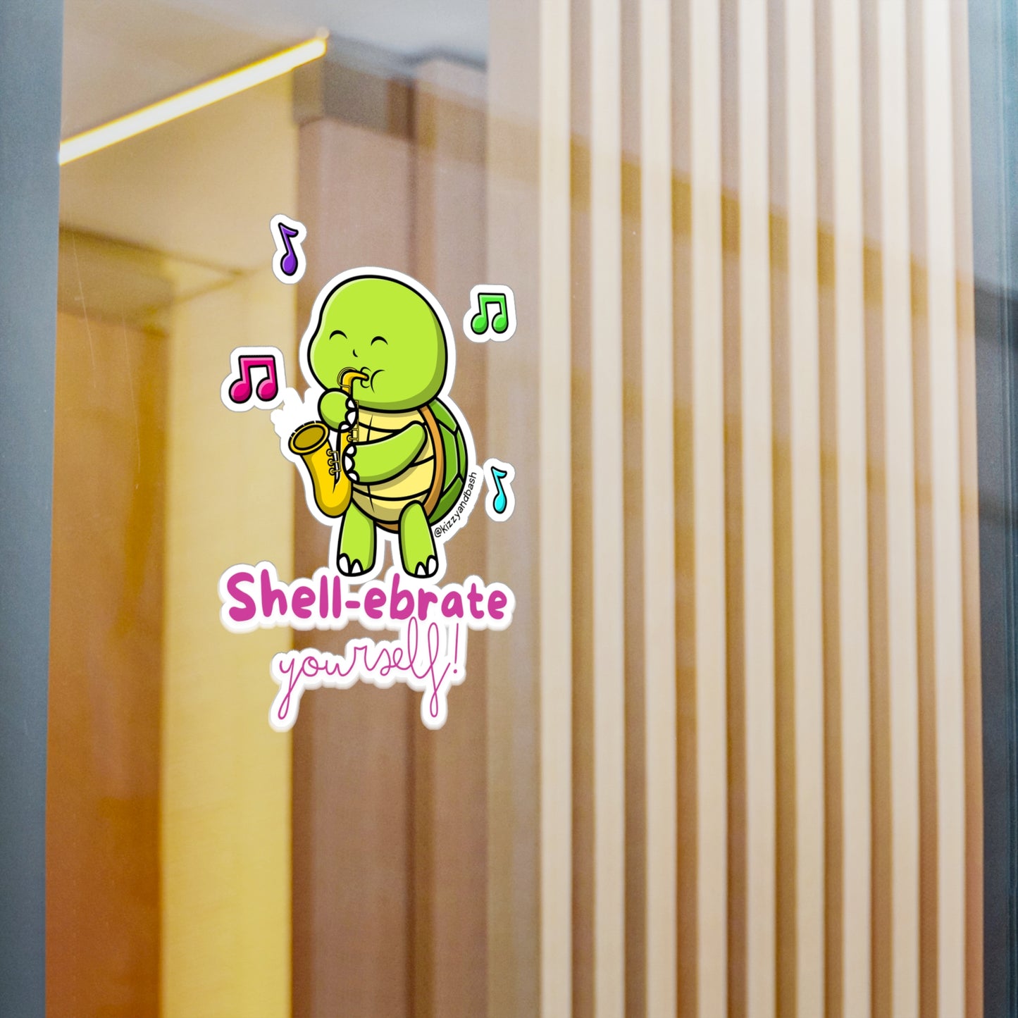 Waterproof Turtle Decal Saxophone Playing Turtle Lover Gift Idea Funny Music Teacher Decal Cute Band Camp Decal Guidance Counselor Appreciation Gift Shell-ebrate Yourself Pun Kiss-Cut Vinyl Decals