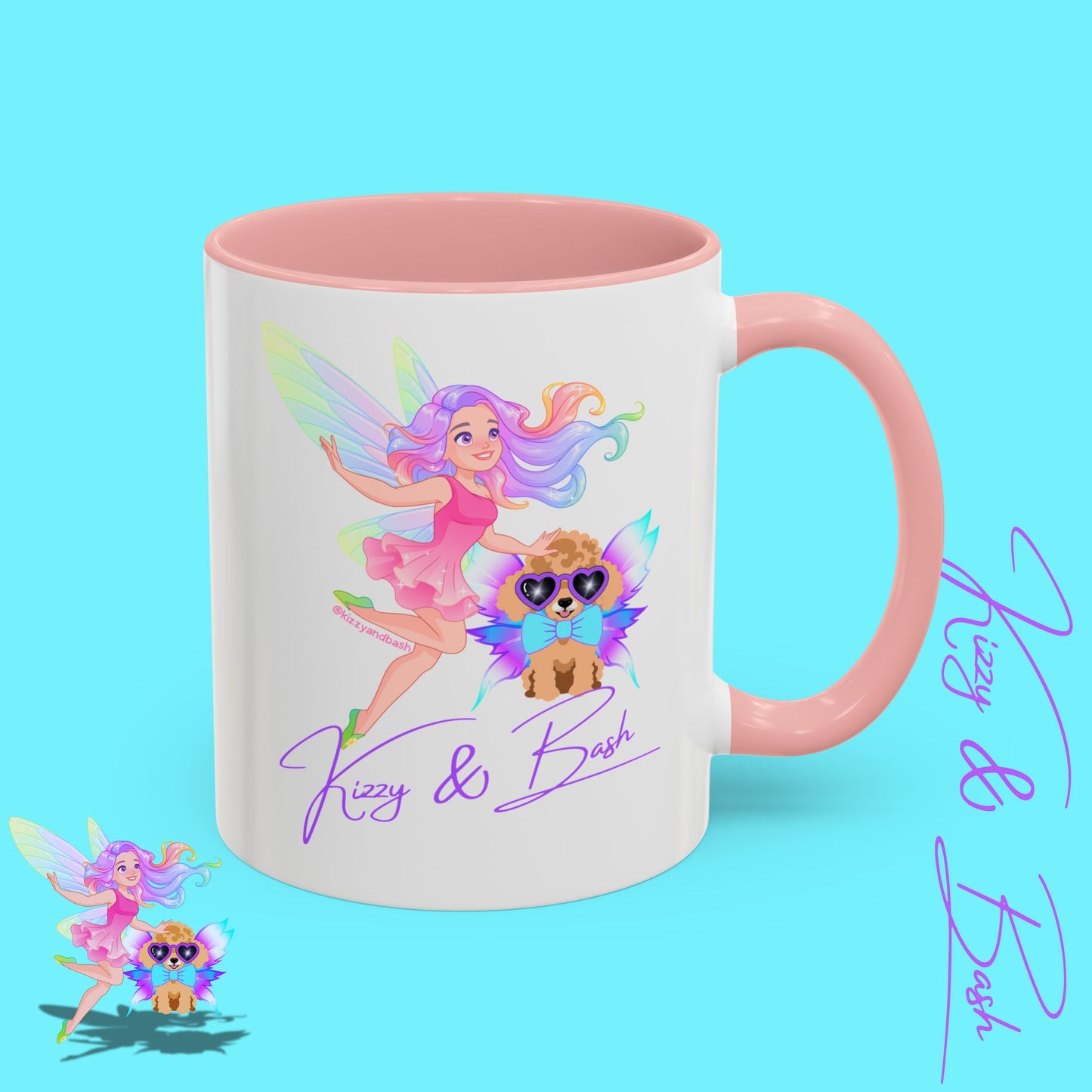 Beautiful Fairy Coffee Mug Funny Dog Mug Fairy Girl and Red Toy Poodle Fairy Mug Cute Fairycore Gift Idea Perfect Poodle Lover Mug Whimsical Mug for Fairy Lovers Kizzy and Bash Logo Accent Coffee Mug - 11, 15oz