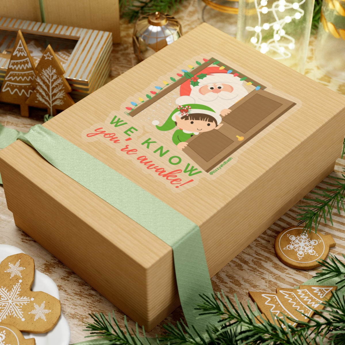 Hilarious Santa and Elf Sticker Funny Christmas Sticker for Kids Perfect Gift for Santa Lovers Funny Gift for Elf Lovers We Know You're Awake Christmas Kiss-Cut Stickers