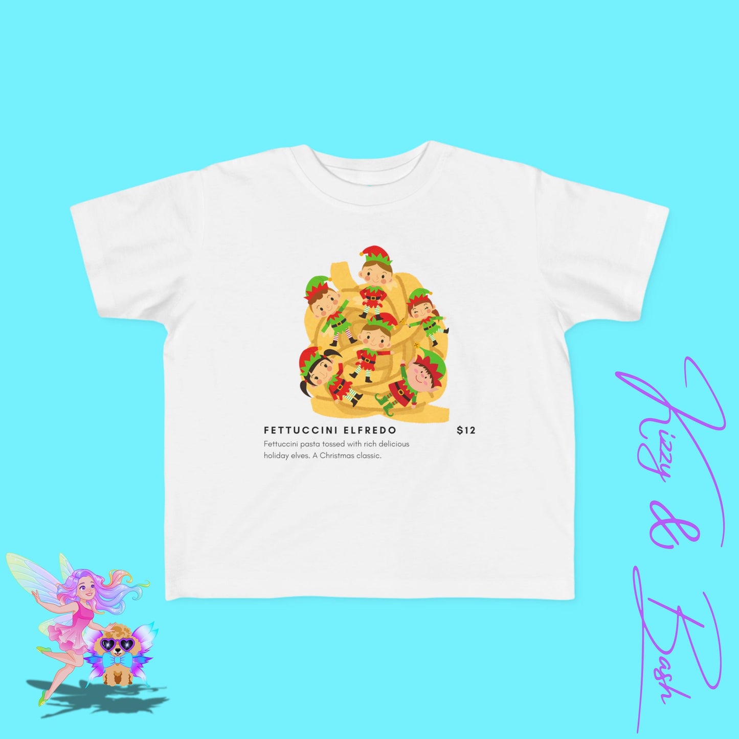 Christmas Elves Tossed in Pasta Fettuccini Elfredo Hilarious Christmas Shirt for Family and Friends Unique Holiday T-Shirt Gift for Elf Lovers Punny Christmas Shirt for Him or Her Toddler's Fine Jersey Tee