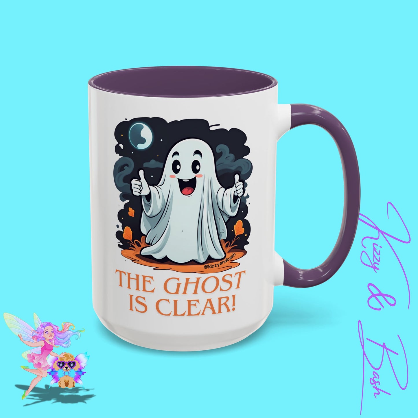 Funny Halloween Mug Cute Halloween Coffee Mug Unique Ghost Lover Gift The Ghost is Clear The Coast is Clear Punny Ghost with Two Thumbs Up Accent Coffee Mug - 11, 15oz