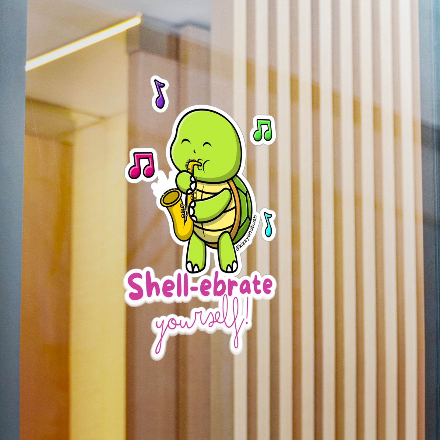 Waterproof Turtle Decal Saxophone Playing Turtle Lover Gift Idea Funny Music Teacher Decal Cute Band Camp Decal Guidance Counselor Appreciation Gift Shell-ebrate Yourself Pun Kiss-Cut Vinyl Decals