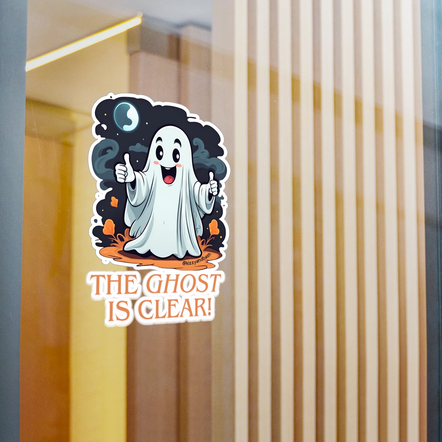 Waterproof Halloween Decal Waterproof Ghost Decal Perfect Gift for Ghost Lovers Unique Halloween Gift Waterproof Paranormal Decal The Ghost is Clear The Coast is Clear Pun Ghost with Two Thumbs Up Kiss-Cut Vinyl Decals