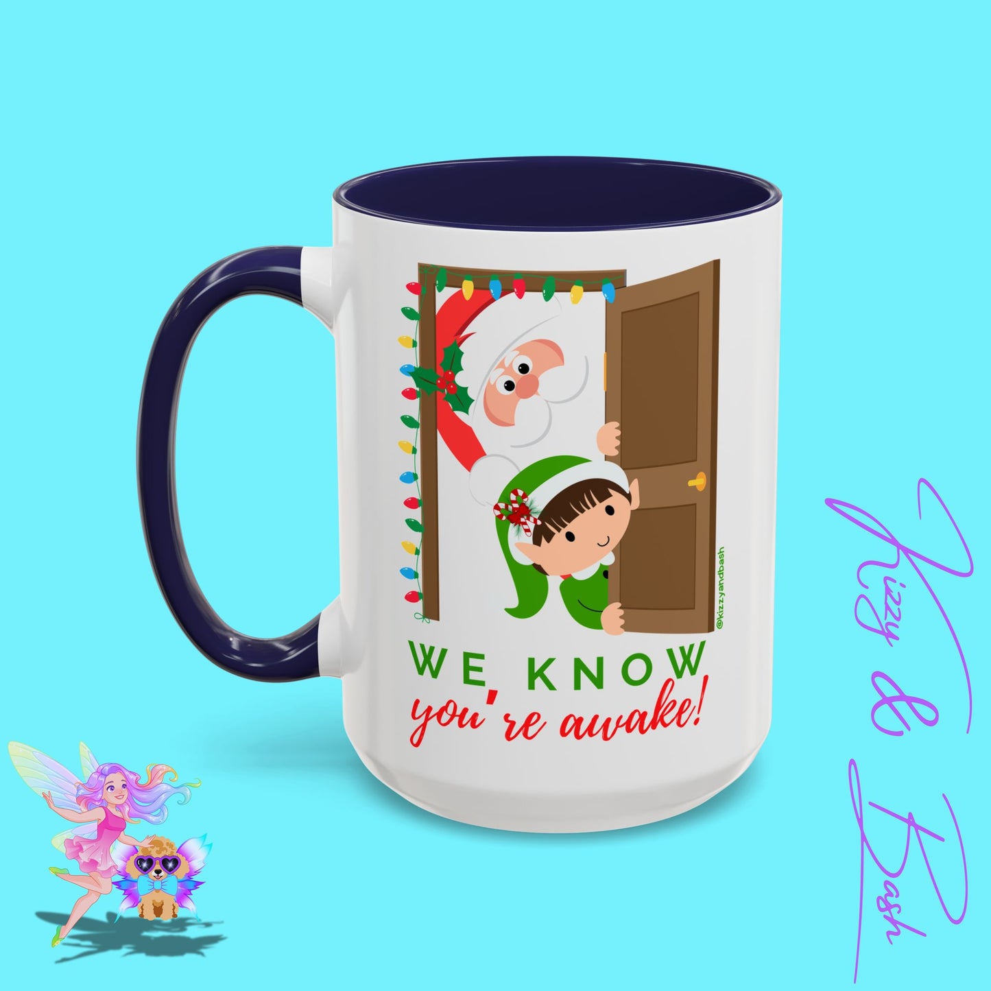 Funny Santa and Elf Mug Unique Santa Coffee Mug Hilarious Elf Lover Gift Funny Christmas Mug Perfect Christmas Gift for Teacher Appreciation We Know You're Awake Accent Coffee Mug - 11, 15oz