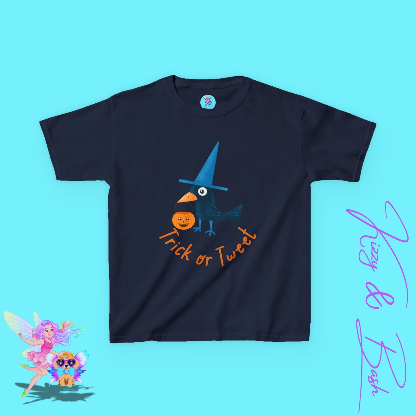 Trick-or-Tweet Black Bird Halloween T-Shirt for Kids Funny Unisex Fall Graphic Tee Halloween Pun T-Shirt Punny Halloween Tee Halloween Gift for Child Kids Heavy Cotton™ Tee