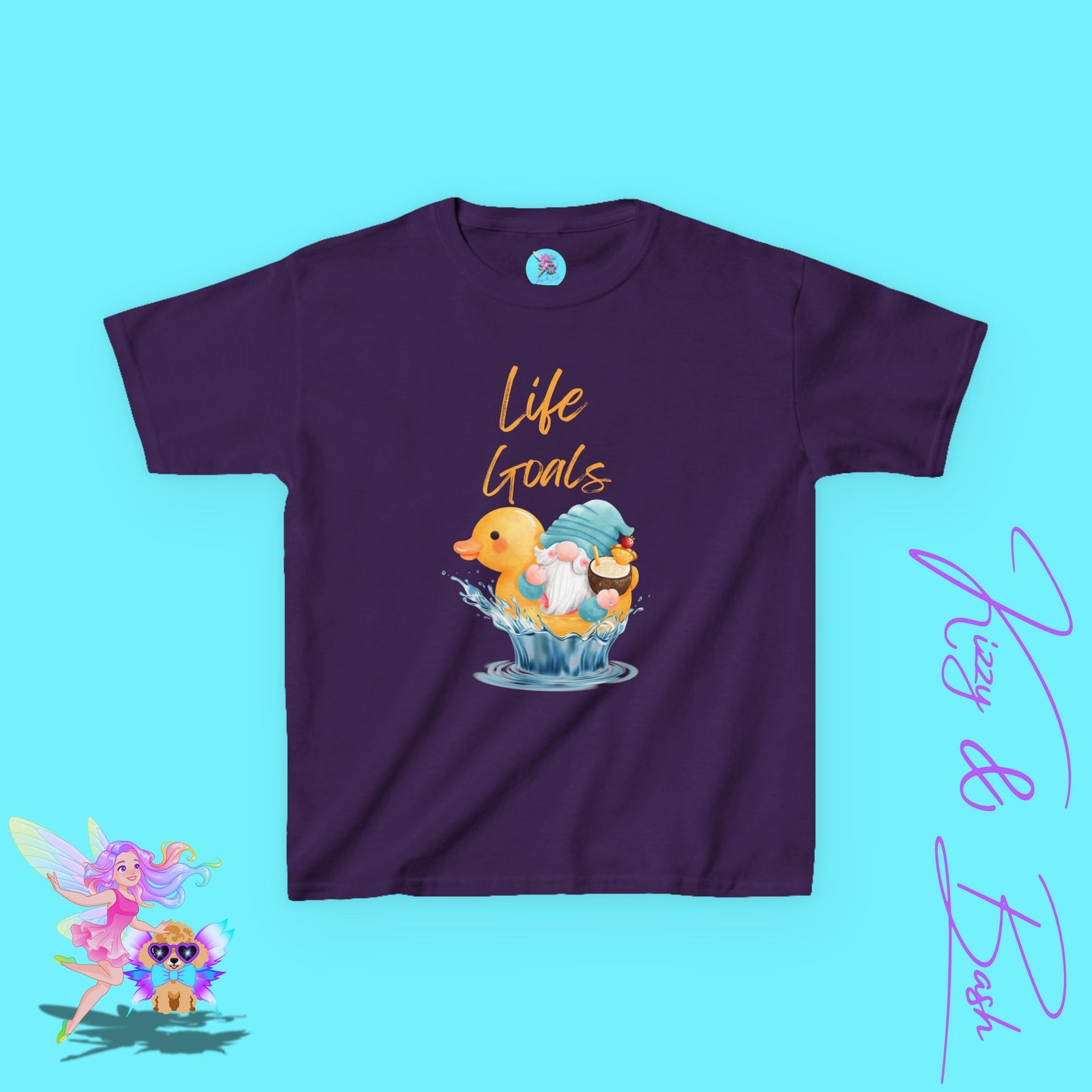 Life Goals Shirt Gnome and Rubber Duck T-Shirt for Kids Funny Summer Tee with Gnome Riding Rubber Ducky Funny Vacation Gift Shirt Gift for Rubber Ducky Lovers Gift for Gnome Lovers Water Life Shirt for Kids Heavy Cotton™ Tee