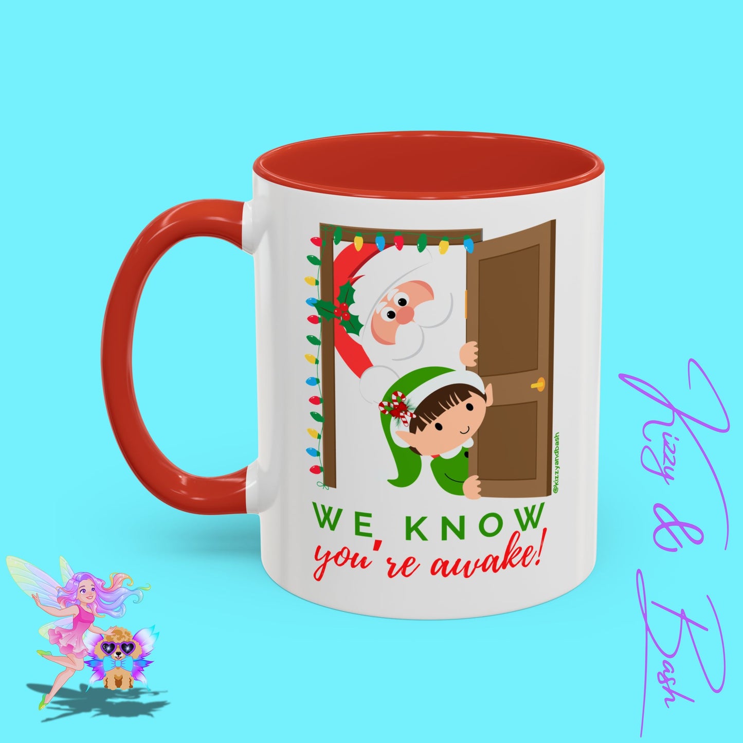 Funny Santa and Elf Mug Unique Santa Coffee Mug Hilarious Elf Lover Gift Funny Christmas Mug Perfect Christmas Gift for Teacher Appreciation We Know You're Awake Accent Coffee Mug - 11, 15oz