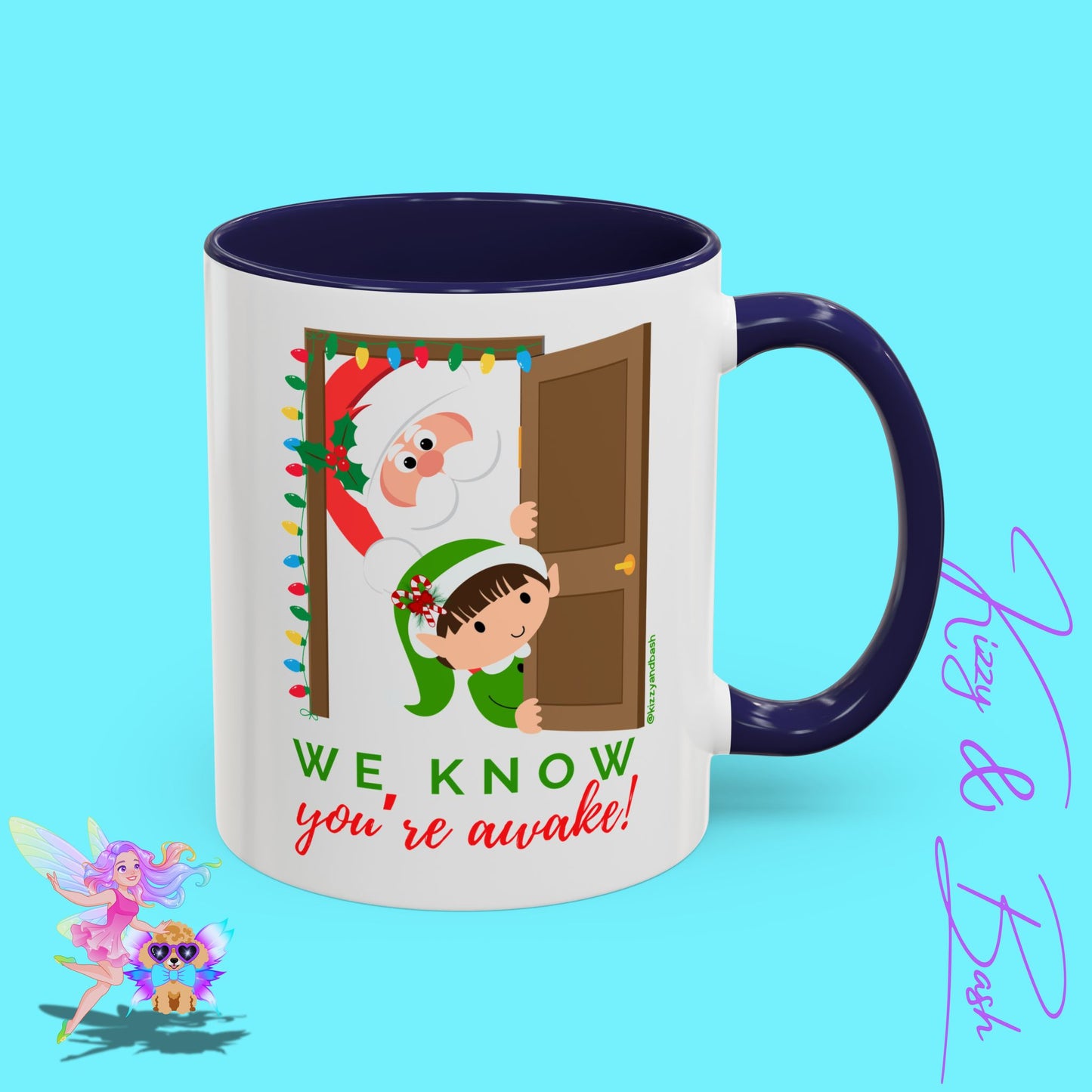 Funny Santa and Elf Mug Unique Santa Coffee Mug Hilarious Elf Lover Gift Funny Christmas Mug Perfect Christmas Gift for Teacher Appreciation We Know You're Awake Accent Coffee Mug - 11, 15oz