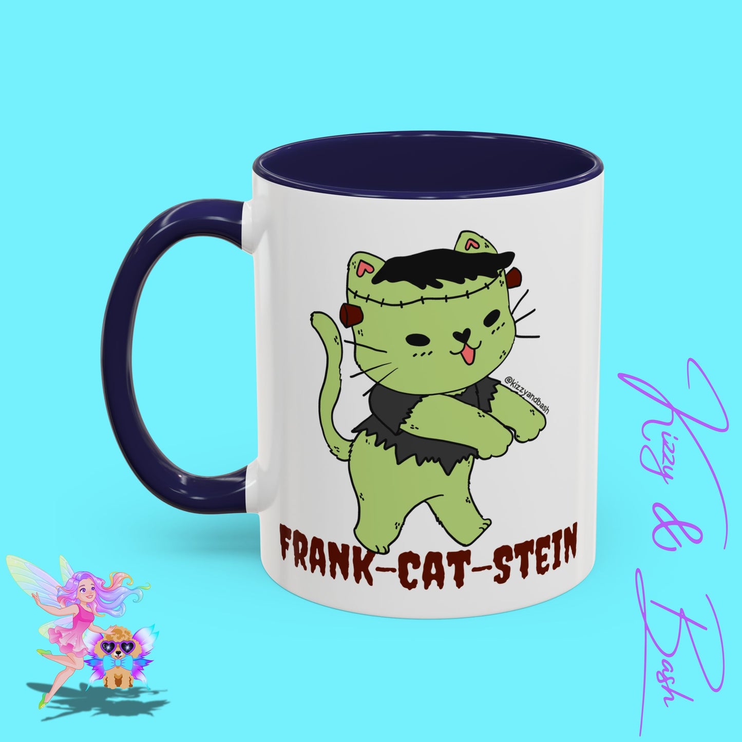 Funny Cat Mug Cute Halloween Coffee Mug Frankenstein Kitty Cat Coffee Mug Unique Gift for Cat Lovers Funny Gift for Teacher Appreciation Frank-Cat-Stein Accent Coffee Mug - 11, 15oz