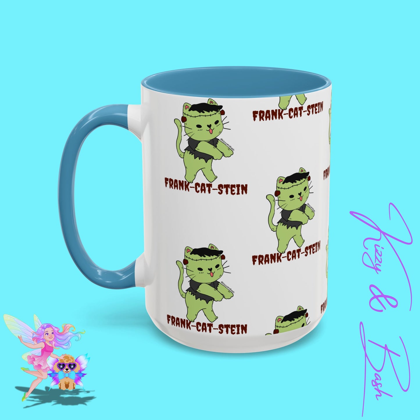 Funny Cat Mug Cute Halloween Coffee Mug Frankenstein Kitty Cat Coffee Mug Unique Gift for Cat Lovers Funny Gift for Teacher Appreciation Frank-Cat-Stein Accent Coffee Mug - 11, 15oz