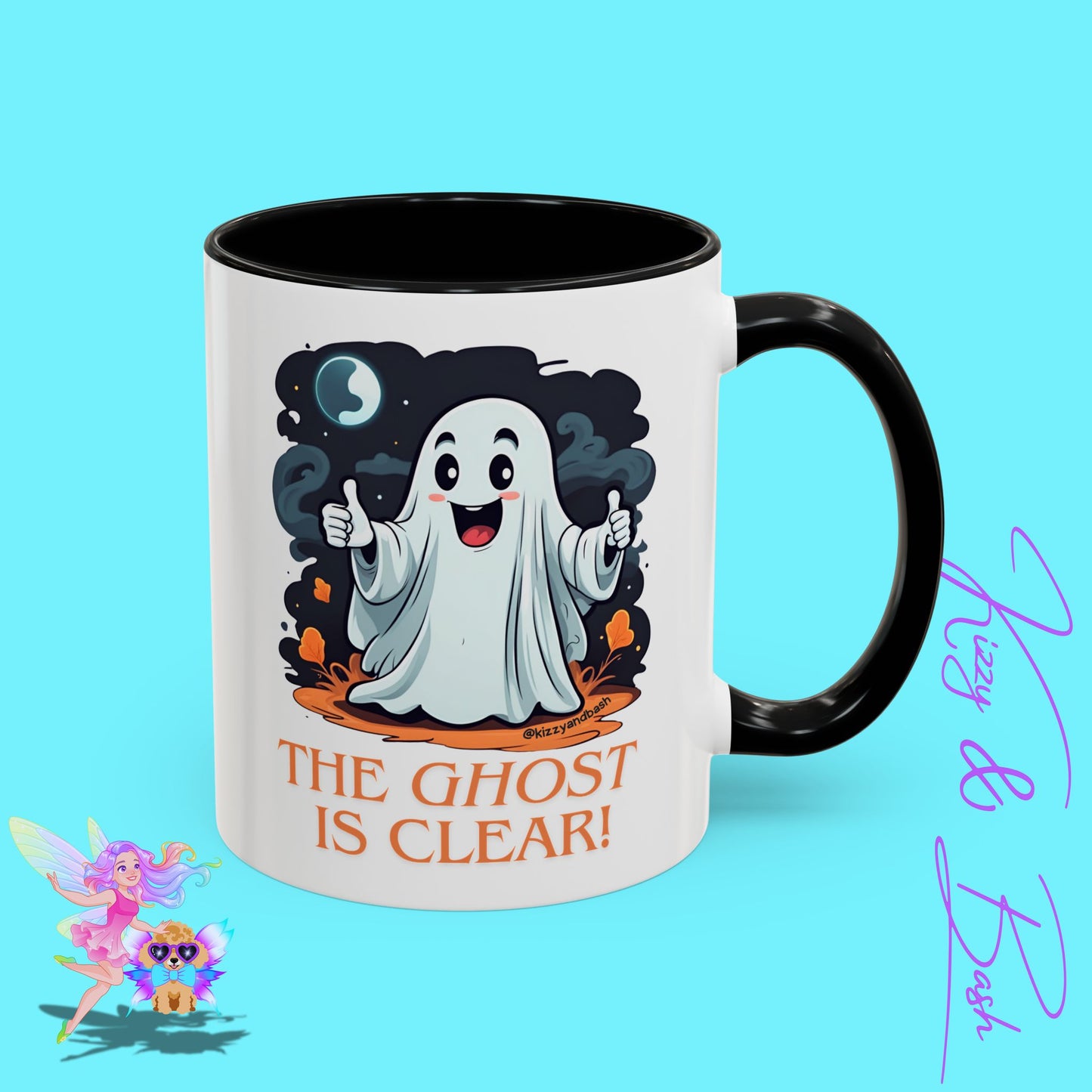 Funny Halloween Mug Cute Halloween Coffee Mug Unique Ghost Lover Gift The Ghost is Clear The Coast is Clear Punny Ghost with Two Thumbs Up Accent Coffee Mug - 11, 15oz