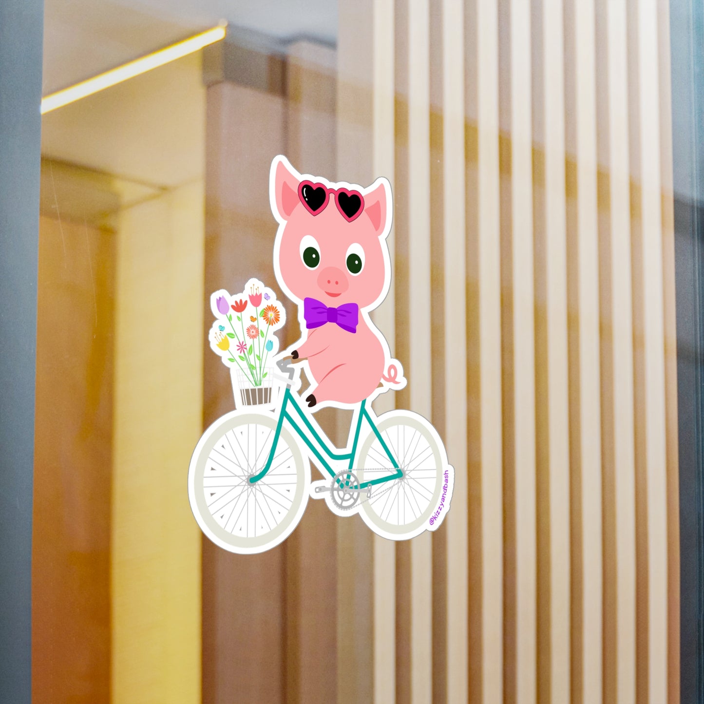 Waterproof Pig Riding Bicycle Kiss-Cut Vinyl Decals Unique Gift for Pig Lovers One of a Kind Pig Gift Funny Farm Animal Decal Adorable Spring Pig on Bike with Flowers