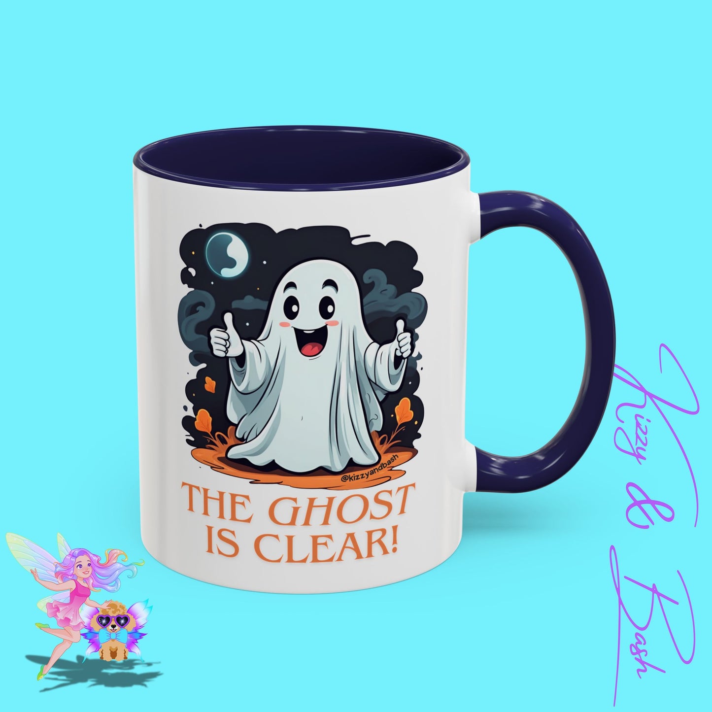 Funny Halloween Mug Cute Halloween Coffee Mug Unique Ghost Lover Gift The Ghost is Clear The Coast is Clear Punny Ghost with Two Thumbs Up Accent Coffee Mug - 11, 15oz