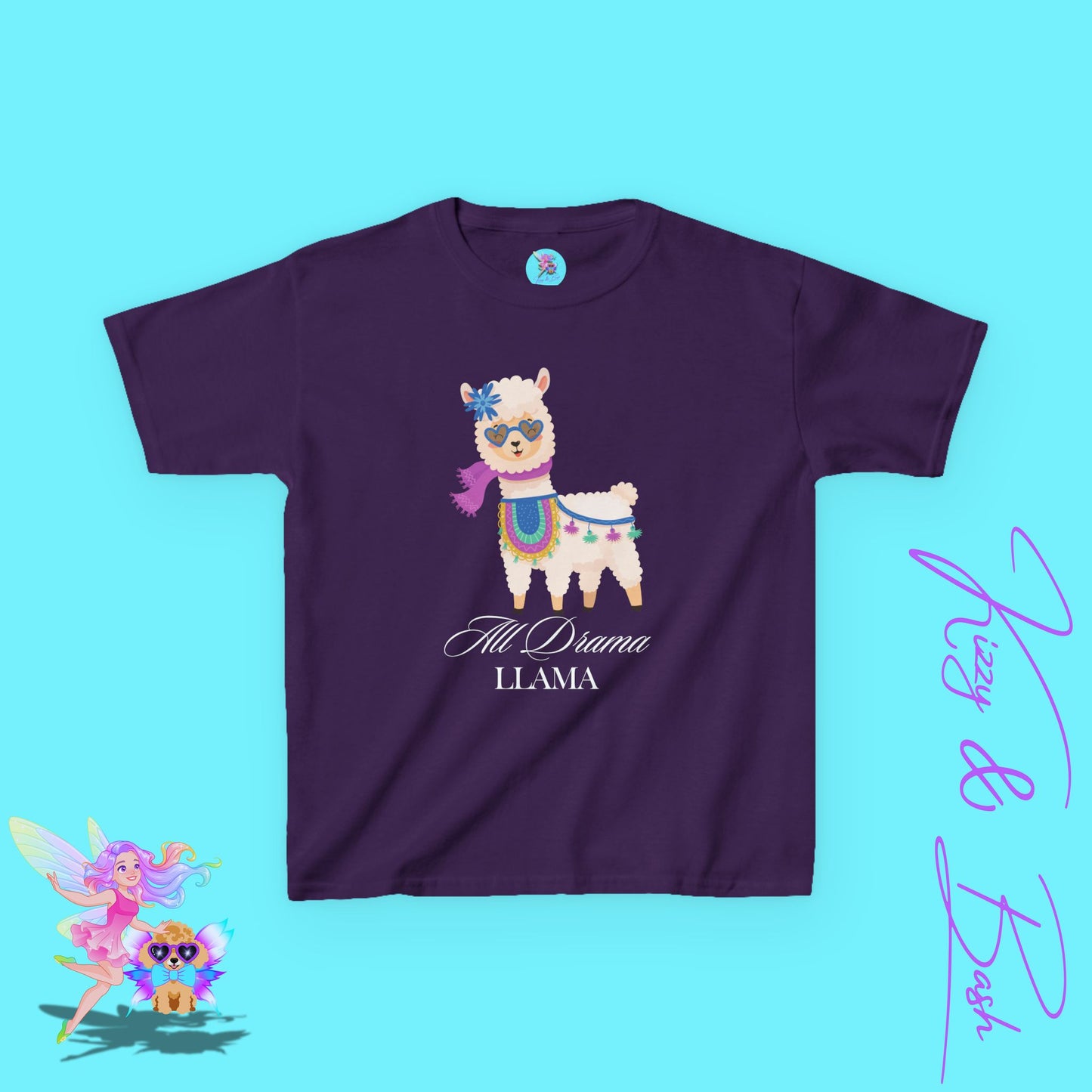 All Drama Llama T-Shirt Cute Llama Shirt for Kids Gift for Llama Lovers Cute Animal Attitude Shirt Drama Queen Shirt Funny Farm Animal T-Shirt for Kids Heavy Cotton™ Tee