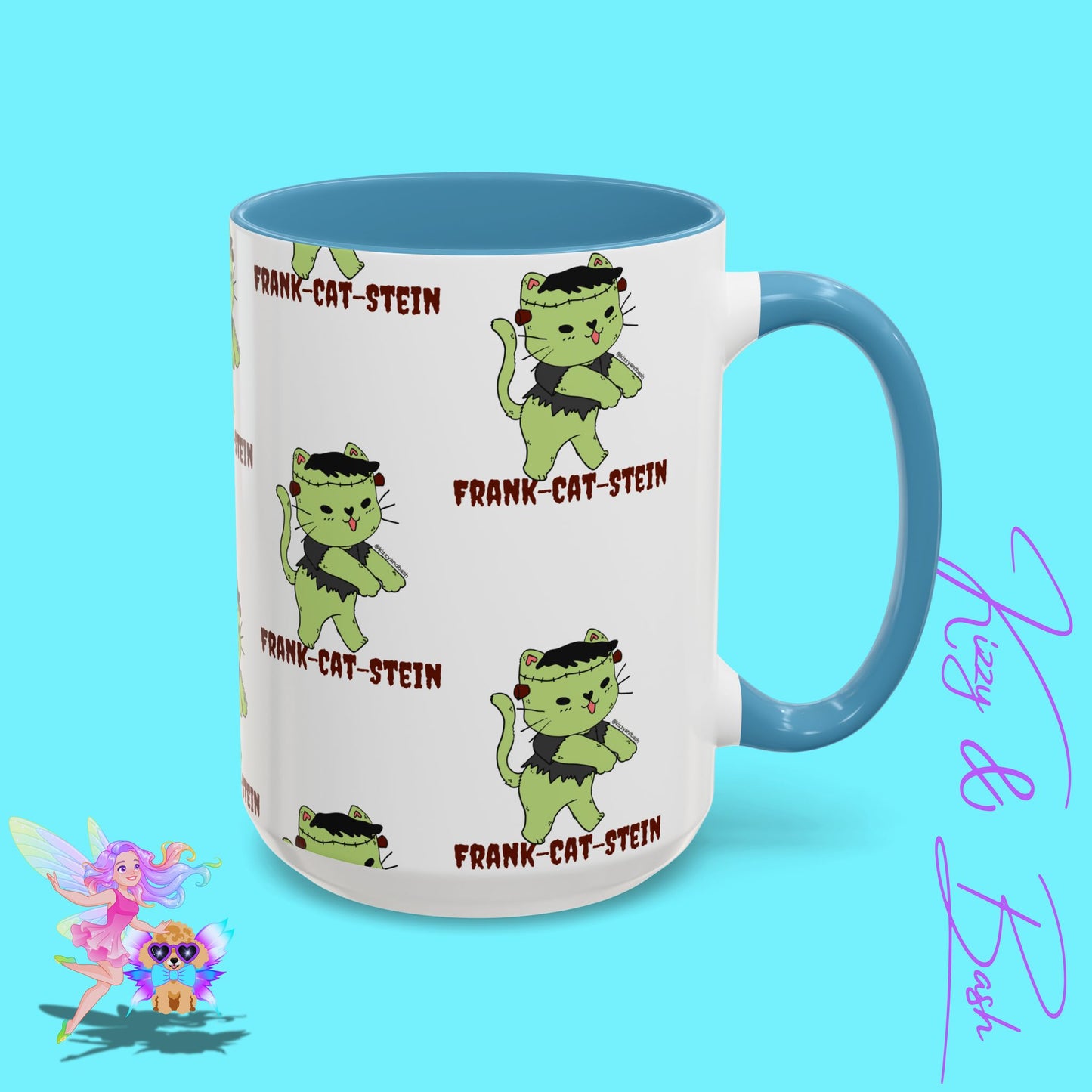Funny Cat Mug Cute Halloween Coffee Mug Frankenstein Kitty Cat Coffee Mug Unique Gift for Cat Lovers Funny Gift for Teacher Appreciation Frank-Cat-Stein Accent Coffee Mug - 11, 15oz