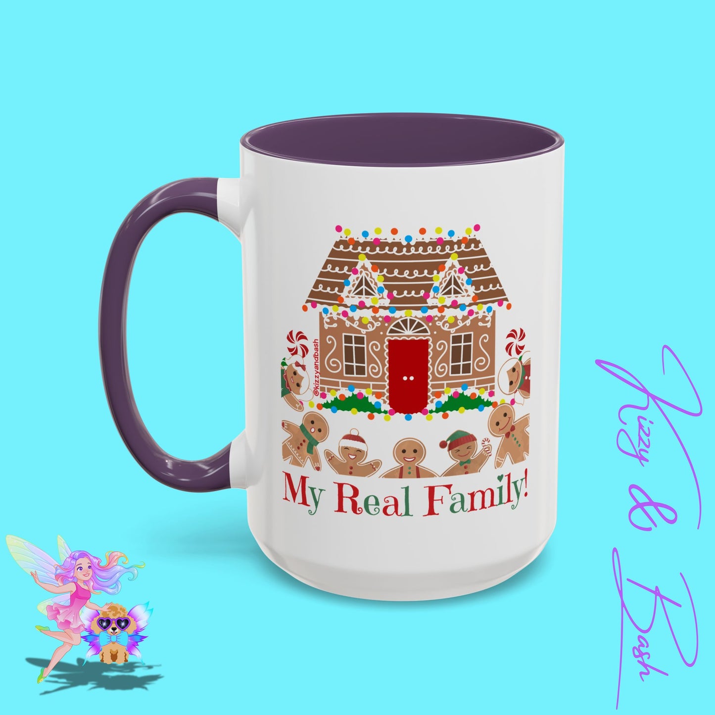 Cute Gingerbread Mug Funny Gingerbread Coffee Mug Fun Gingerbread Family Unique Christmas Gift Idea for Friends and Family Perfect Gift for Gingerbread Lovers and Gingerbread Bakers My Real Family Accent Coffee Mug - 11, 15oz