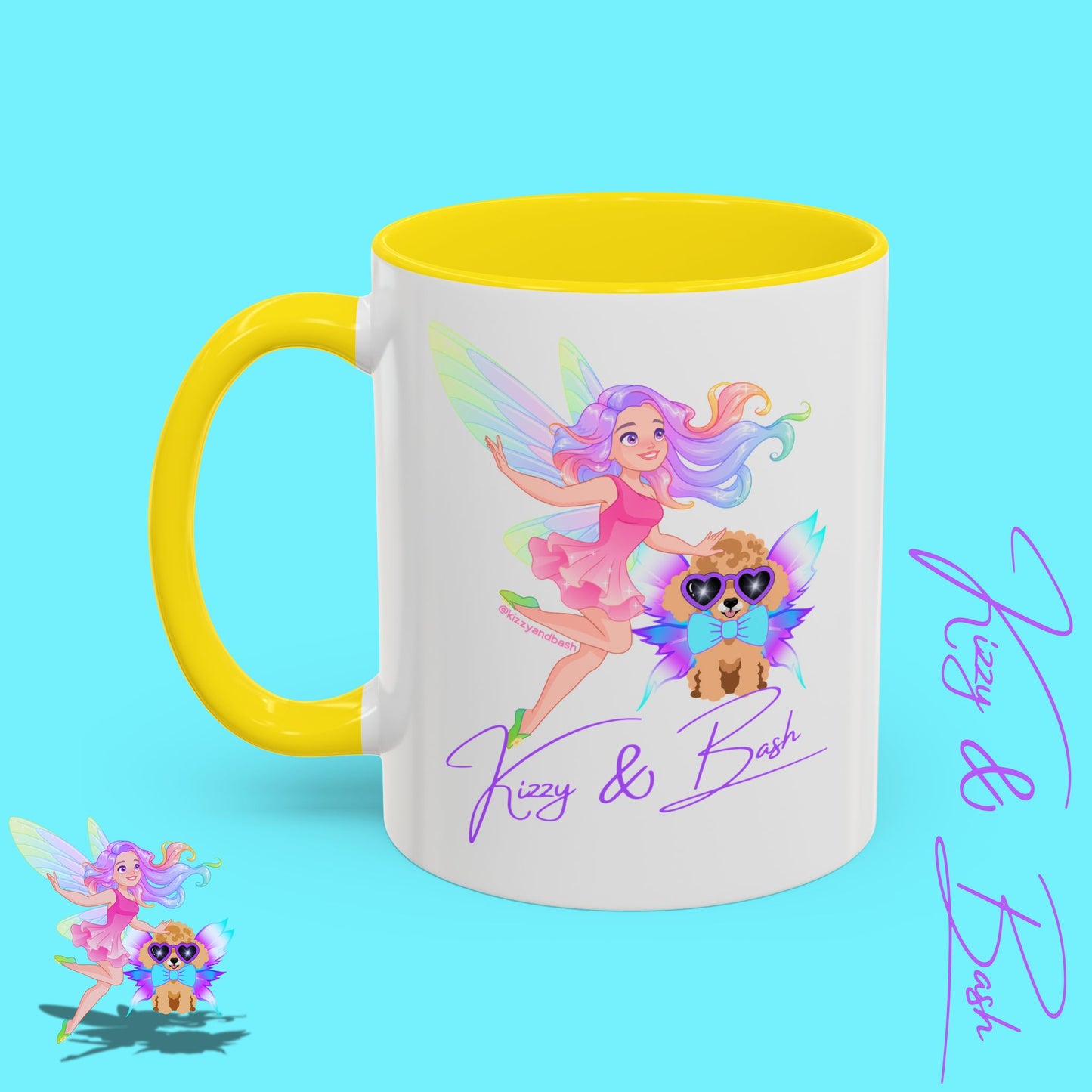 Beautiful Fairy Coffee Mug Funny Dog Mug Fairy Girl and Red Toy Poodle Fairy Mug Cute Fairycore Gift Idea Perfect Poodle Lover Mug Whimsical Mug for Fairy Lovers Kizzy and Bash Logo Accent Coffee Mug - 11, 15oz
