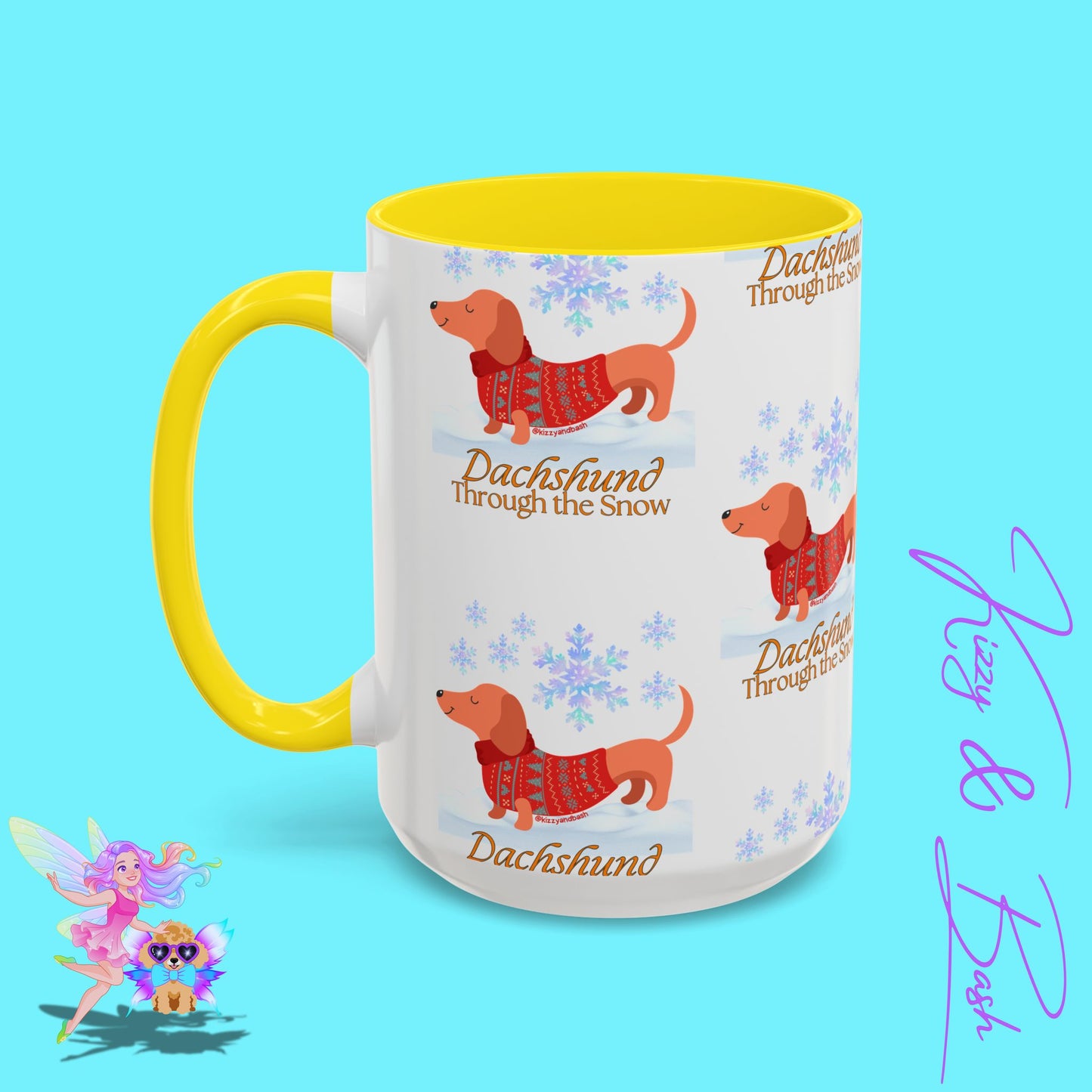 Unique Christmas Wiener Dog Coffee Mug Funny Dachshund Mug Cute Dog Lover Mug Perfect Gift for Dog Lovers Unique Christmas Mug Perfect Christmas Gift for Veterinarian Dachshund Through the Snow Holiday Dog Accent Coffee Mug - 11, 15oz