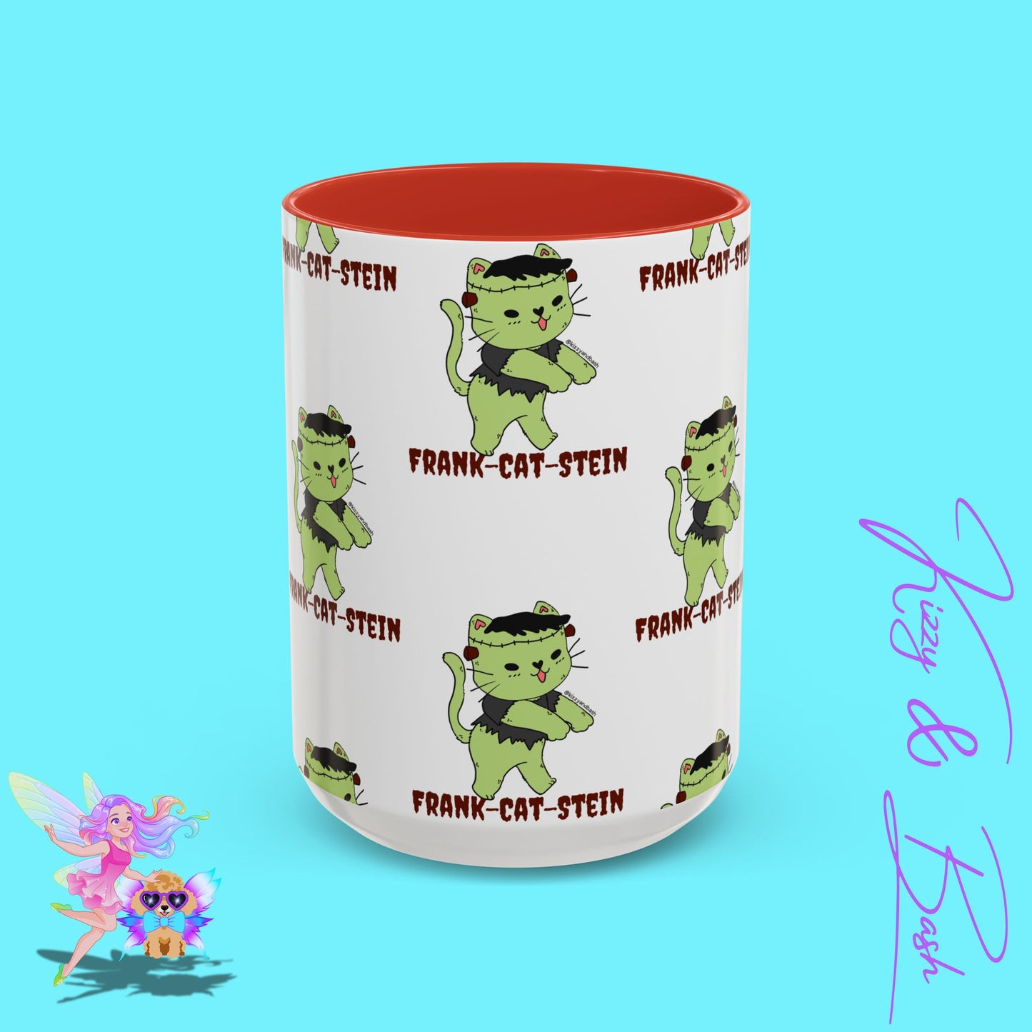 Funny Cat Mug Cute Halloween Coffee Mug Frankenstein Kitty Cat Coffee Mug Unique Gift for Cat Lovers Funny Gift for Teacher Appreciation Frank-Cat-Stein Accent Coffee Mug - 11, 15oz